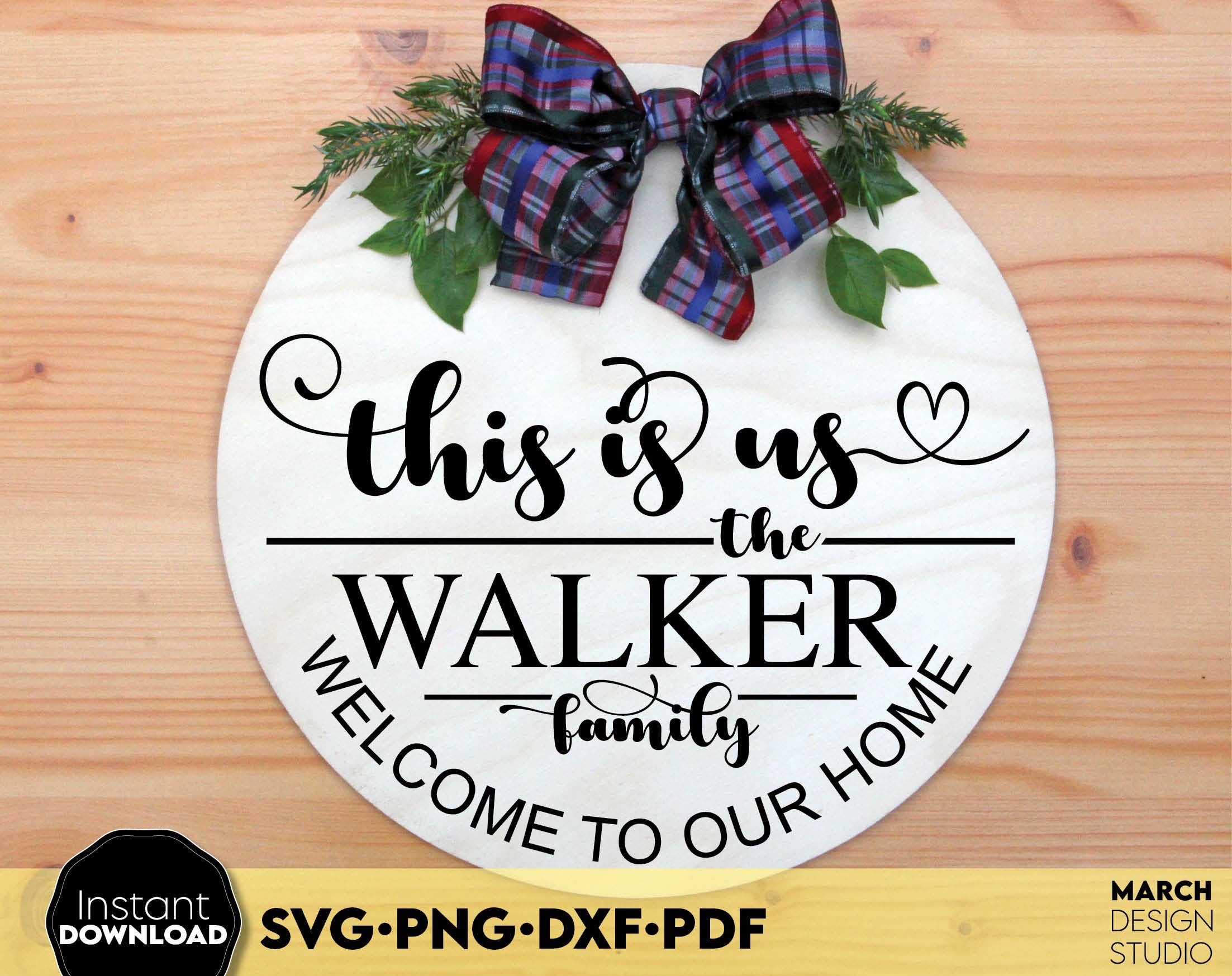 Round door hanger svg | Glowforge laser file | Family name frame | Fam ...