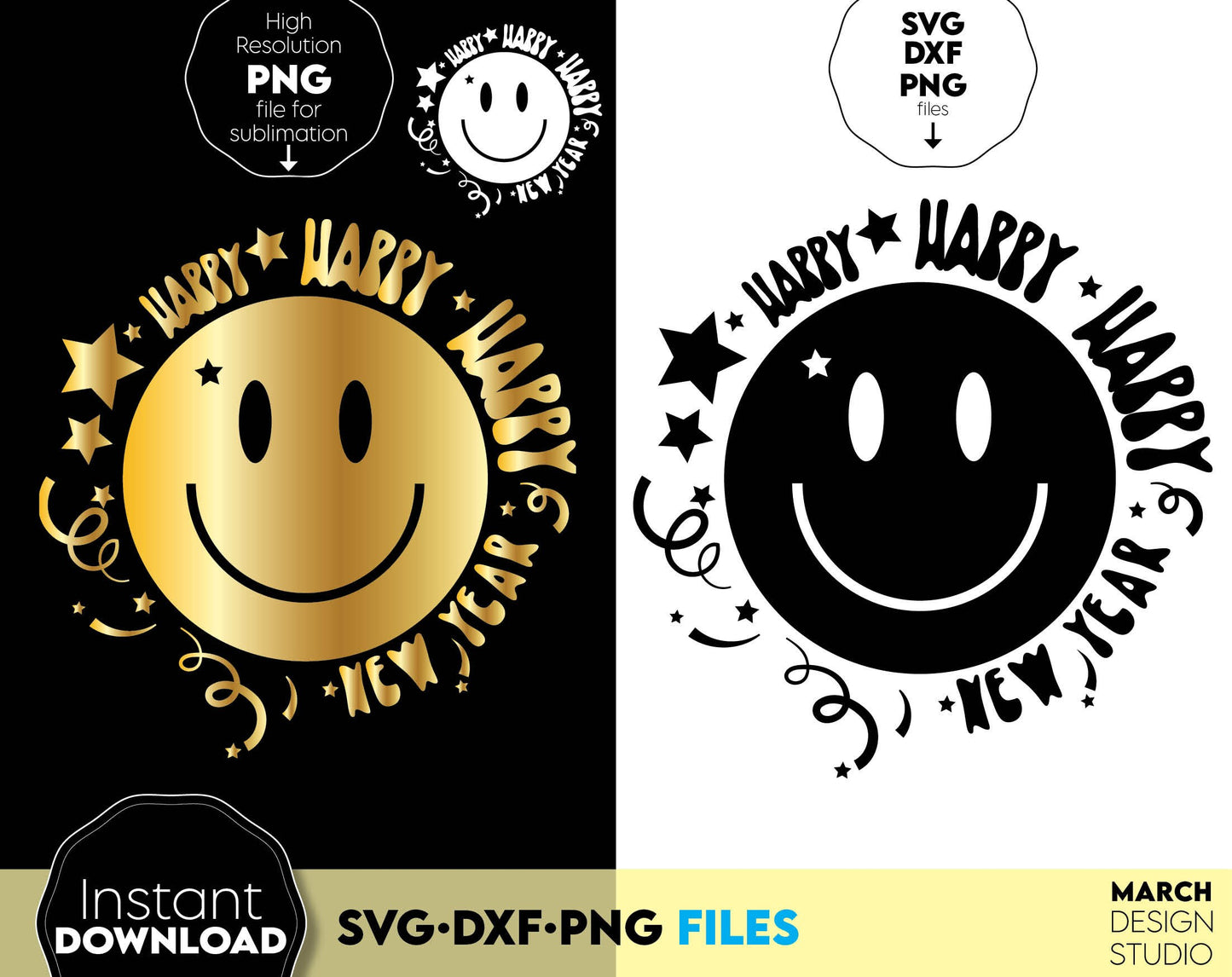 Happy New Year 2025 SVG Bundle | Hand Lettered New Year Ornaments SVG | New Years SVG | New Year Sublimation | New Year Quotes Svg | Png Dxf