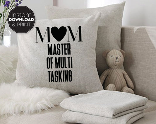 MOM master of multi tasking. Funny shirt design for mom birthday. SVG, PNG, JPG, EPS and DXF files included. Compatible with Cricut, Silhouette and others machines. Use for sublimation or laser cut projects as well. Buy now for a good price. Enjoy!