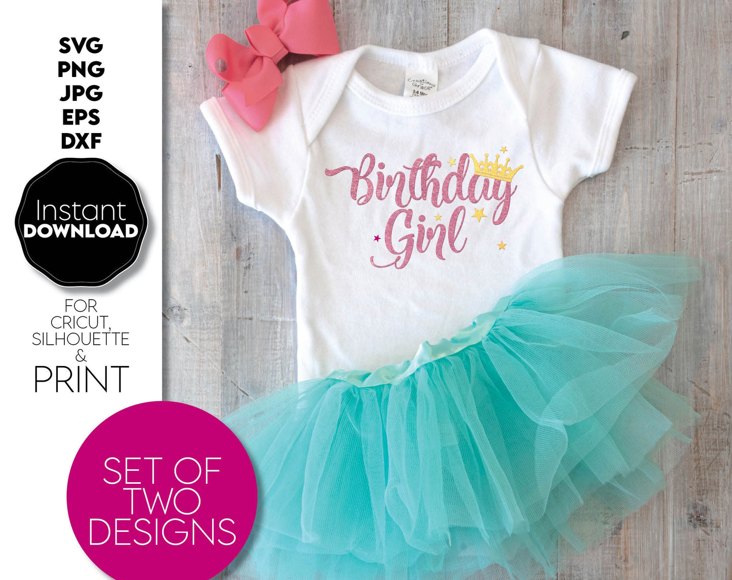 Set Of Two Designs - Birthday Girl and Birthday Crew for Your Birthday Party Shirts. SVG, PNG, JPG, EPS and DXF files included. Compatible with Cricut, Silhouette and others machines. Use for sublimation or laser cut projects as well. Enjoy!