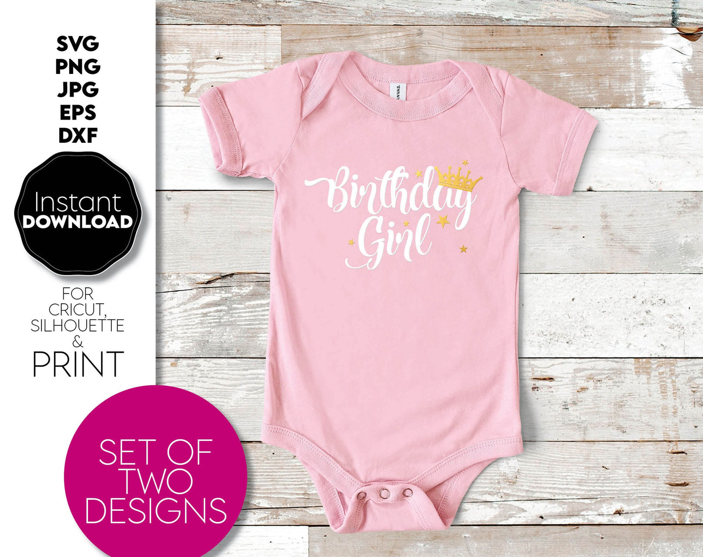 Set Of Two Designs - Birthday Girl and Birthday Crew for Your Birthday Party Shirts. SVG, PNG, JPG, EPS and DXF files included. Compatible with Cricut, Silhouette and others machines. Use for sublimation or laser cut projects as well. Enjoy!