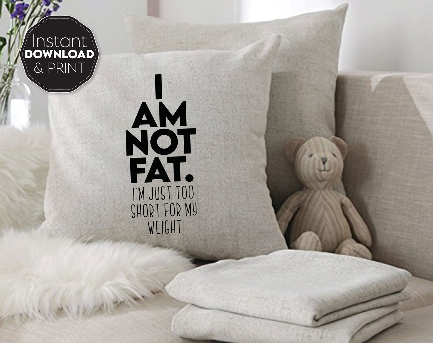 Funny Shirt Design For Your Best Friend. I am Not Fat. I am just Short For My Weight. SVG, DXF, EPS, JPG and PNG files included. Compatible with Cricut, Silhouette and Glowforge equipment. Cut from vinyl or use for sublimation. Buy now and enjoy!