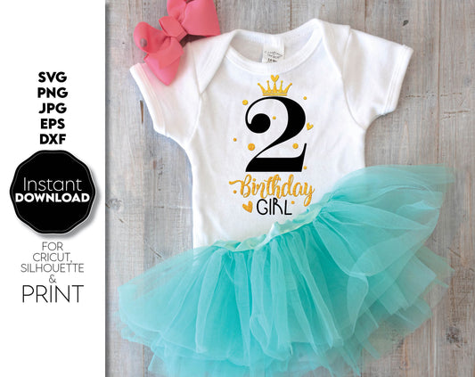 2nd Birthday girl shirt design. SVG PNG JPG EPS DXF files included. Compatible with Cricut, Silhouette or other machine. Cut from vinyl, use for printing, sublimation or laser cut / grave projects as well. Buy now for a good price and enjoy!