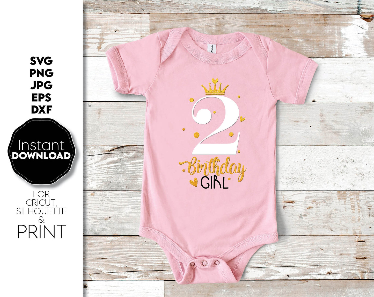 2nd Birthday girl shirt design. SVG PNG JPG EPS DXF files included. Compatible with Cricut, Silhouette or other machine. Cut from vinyl, use for printing, sublimation or laser cut / grave projects as well. Buy now for a good price and enjoy!