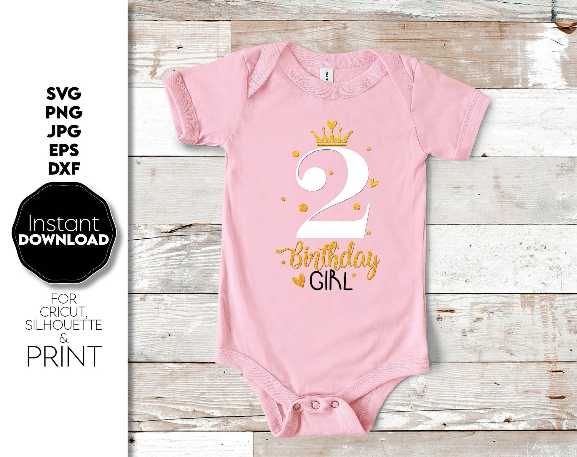 2nd Birthday girl shirt design. SVG PNG JPG EPS DXF files included. Compatible with Cricut, Silhouette or other machine. Cut from vinyl, use for printing, sublimation or laser cut / grave projects as well. Buy now for a good price and enjoy!