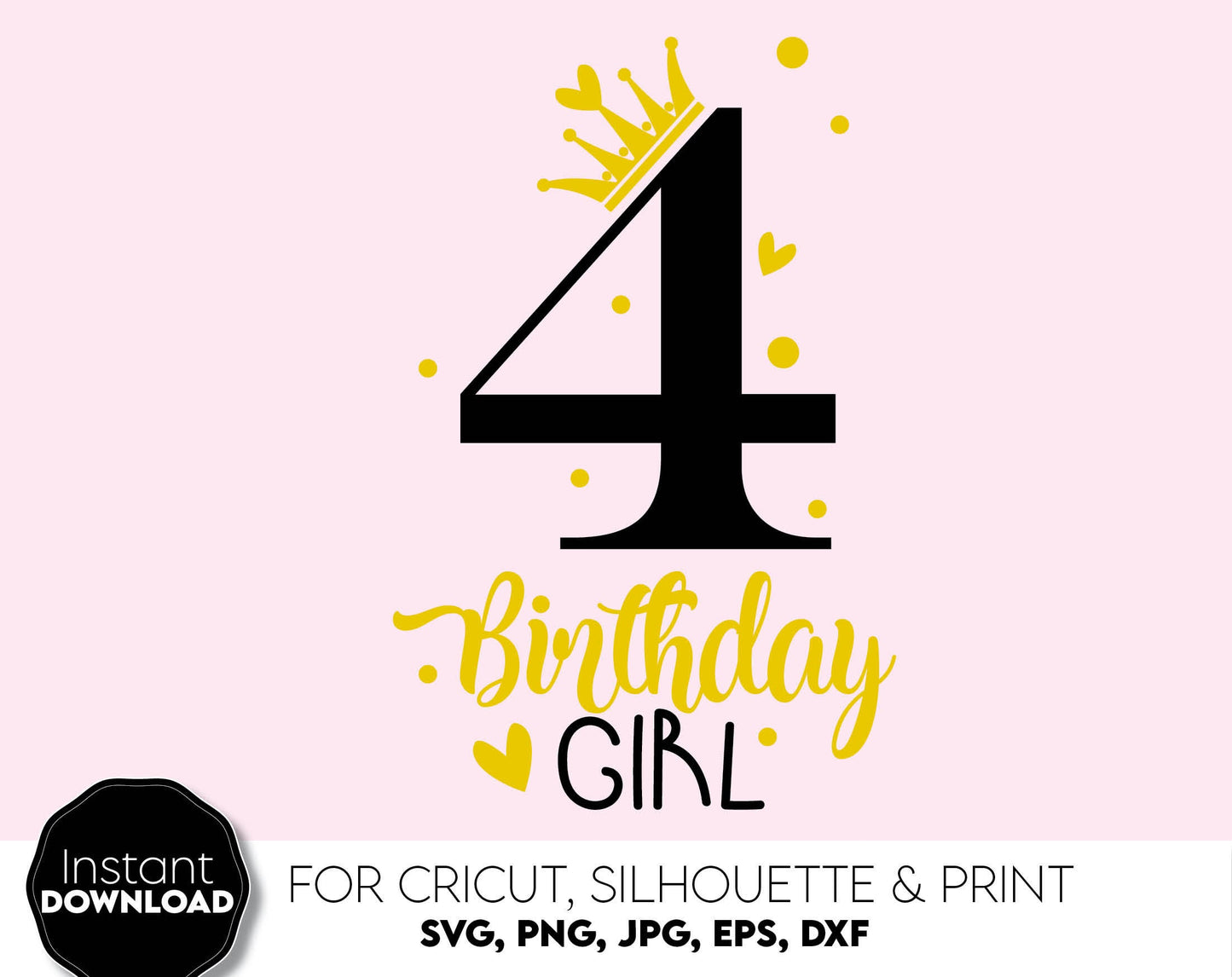 4th Birthday Princess Crown. Put it on the shirt of your little princess. Delight your little one with a beautiful anniversary shirt. SVG PNG JPG EPS DXF files included. Compatible with Cricut, Silhouette or other equipment. Buy now for a good price!