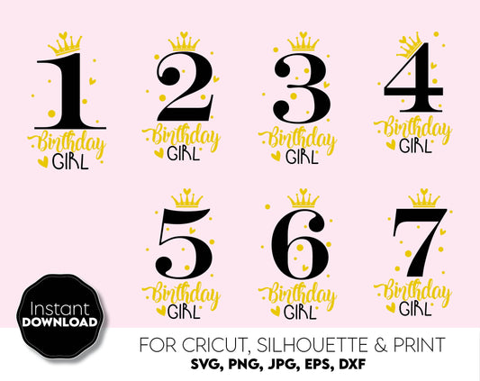 With love, I have made these Birthday girl numbers bundle file designs with numbers 1 to 7, and I hope you can use them to surprise and delight your loved ones on an important event in life. Birthday Girl SVG is a great and thoughtful gift idea.