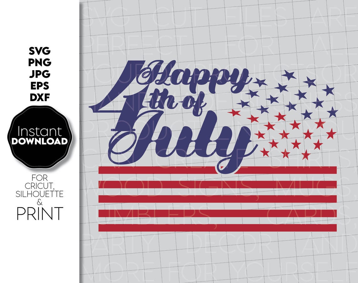 Happy 4th of July proud and patriotic american shirt design. SVG, PNG, JPG, EPS and DXF files included. Compatible with Cricut, Silhouette and others machines. Use for sublimation or laser cut projects as well. Buy now for a good - discount price.