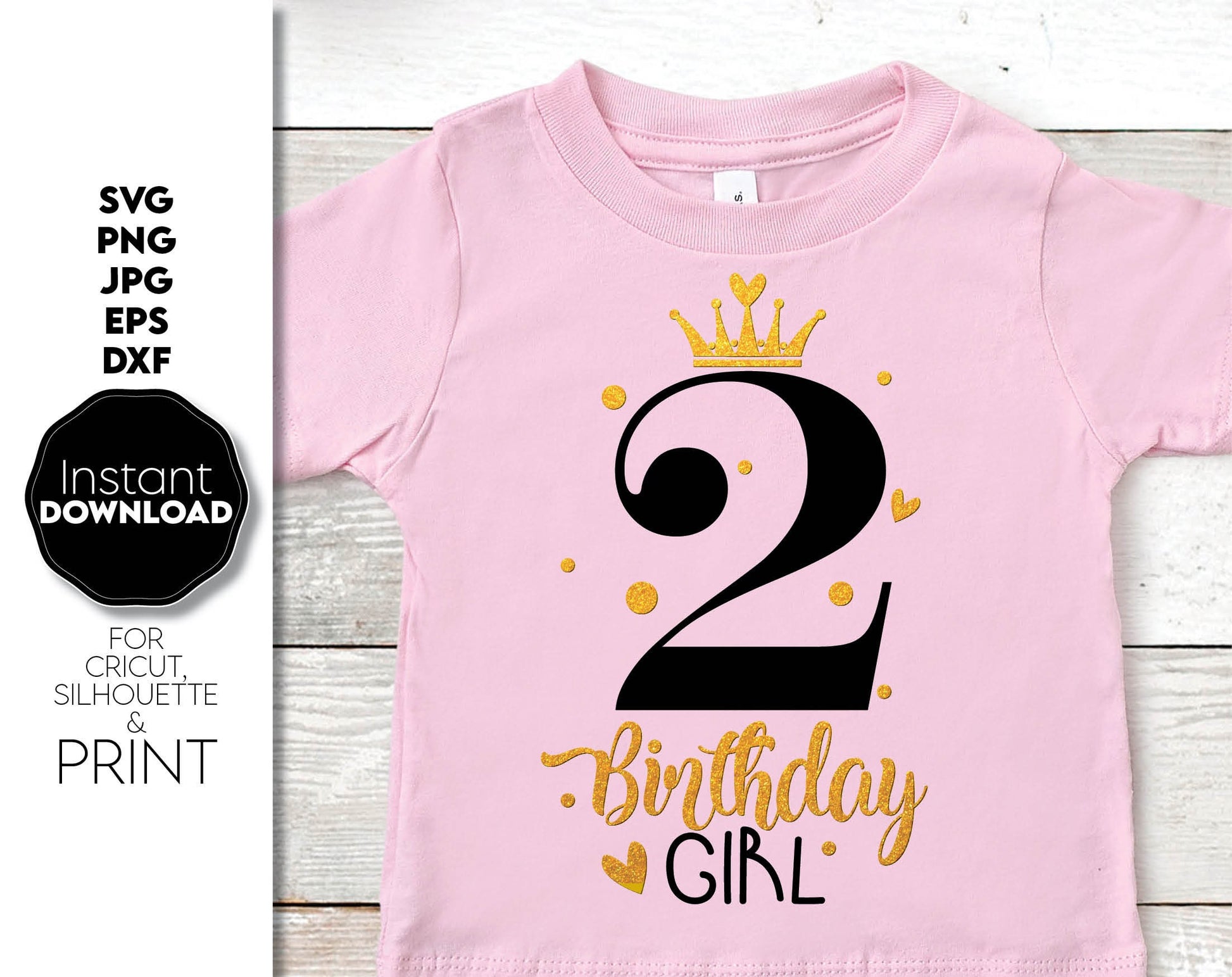 2nd Birthday girl shirt design. SVG PNG JPG EPS DXF files included. Compatible with Cricut, Silhouette or other machine. Cut from vinyl, use for printing, sublimation or laser cut / grave projects as well. Buy now for a good price and enjoy!