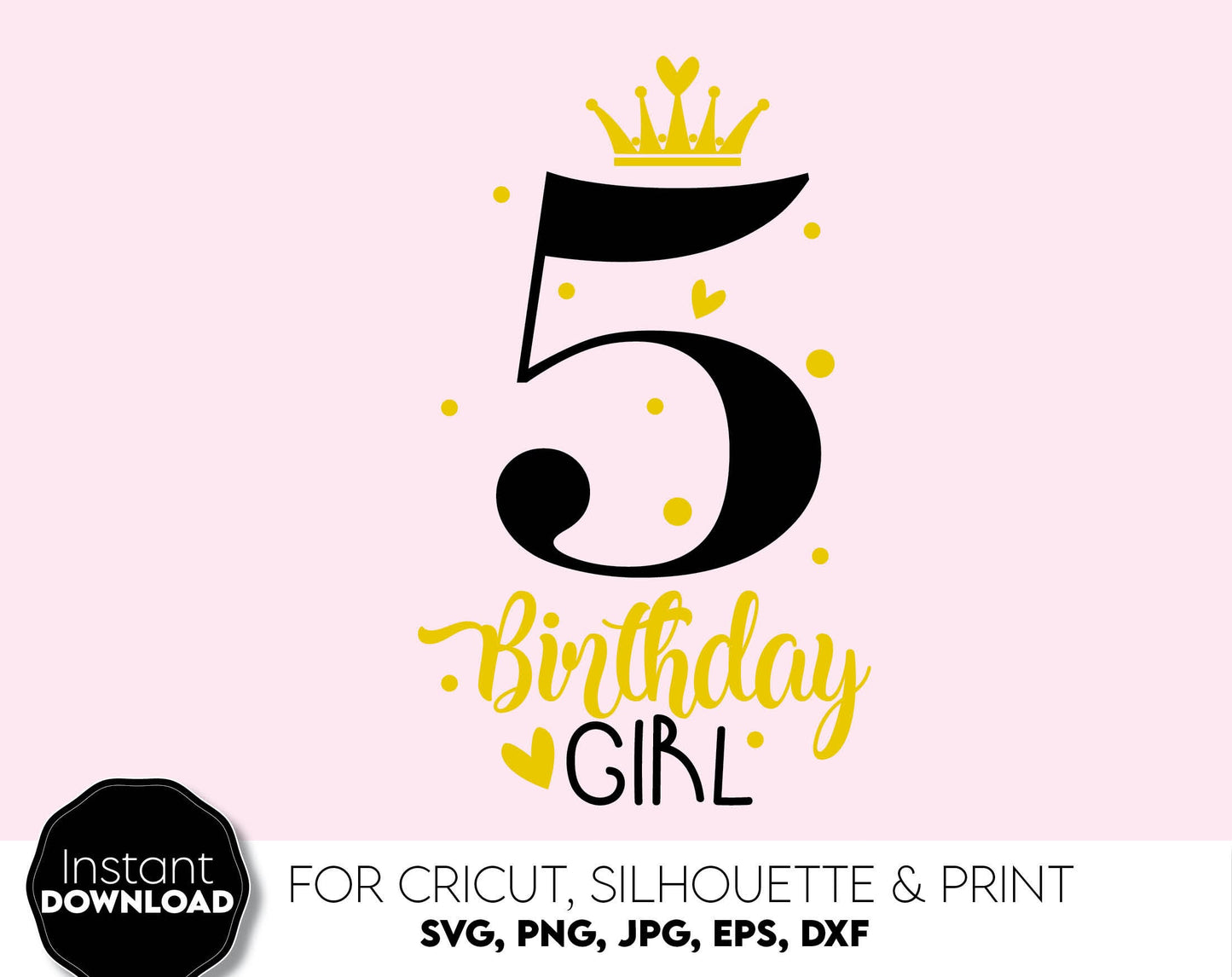 With love, I have made these 5th Birthday girl shirt design file, and I hope you can use them to surprise and delight your loved one Birthday Girl on an important event in life. SVG DXF EPS PNG and JPG files included. Buy now for a good price, enjoy!