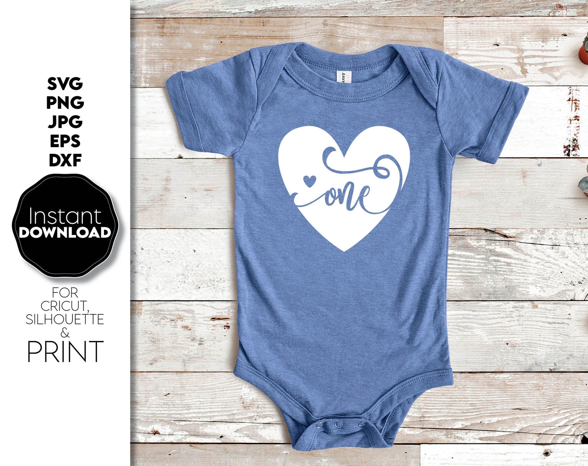 First Birthday heart design for your loved babe on an important event in life. SVG, PNG, JPG, EPS, DXF files included. Compatible with Cricut, Silhouette or other machines. Cut form vinyl, use for sublimation or laser cut projects. Buy now and enjoy!