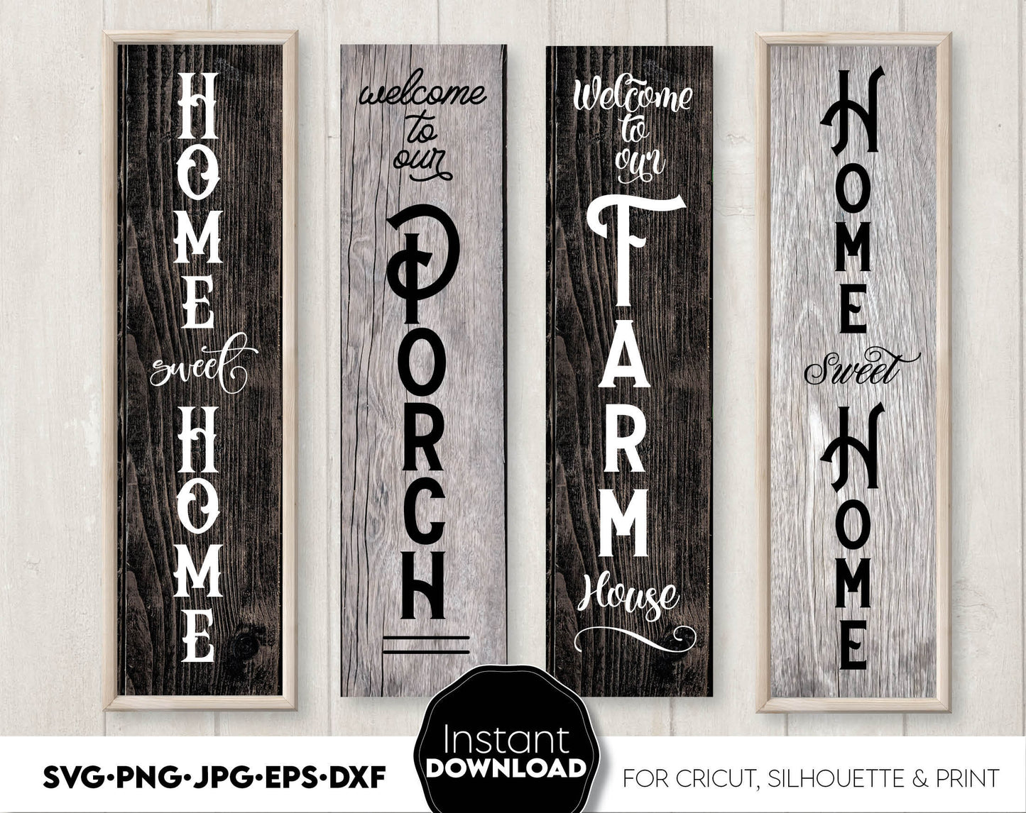 Front porch welcome signs bundle for Your home ornaments. SVG PNG JPG EPS DXF files included. Compatible with Cricut, Silhouette or other equipment. Cut from vinyl, use for sublimation or laser cut projects. Buy now for a good price and enjoy!