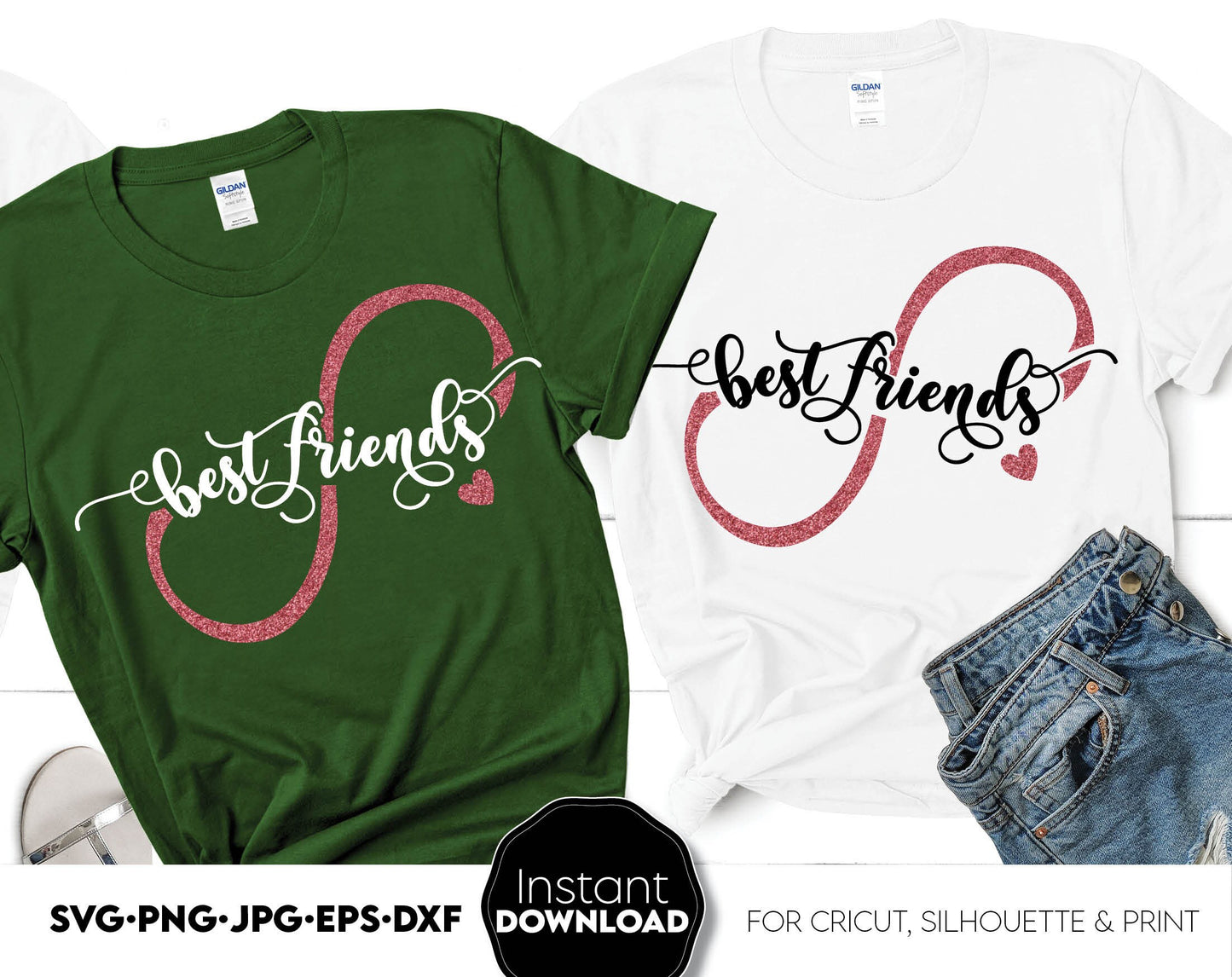 Custom Best Friends shirt design for besties. SVG, PNG, JPG, EPS, DXF files included. Cut from vinyl, use for sublimation or laser cut projects as well. Compatible with Cricut, Silhouette or other. Buy now for a good price and enjoy!