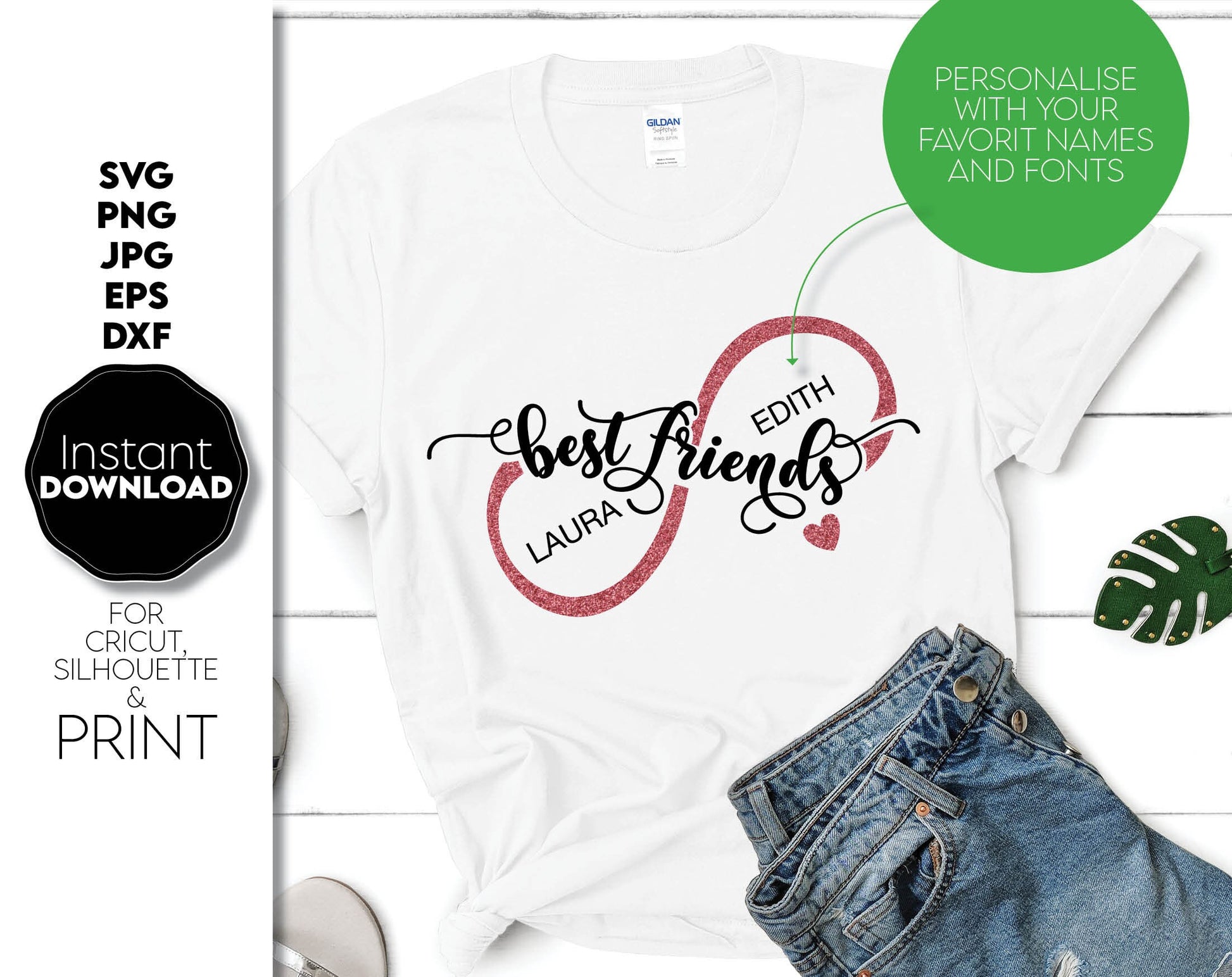 Custom Best Friends shirt design for besties. SVG, PNG, JPG, EPS, DXF files included. Cut from vinyl, use for sublimation or laser cut projects as well. Compatible with Cricut, Silhouette or other. Buy now for a good price and enjoy!