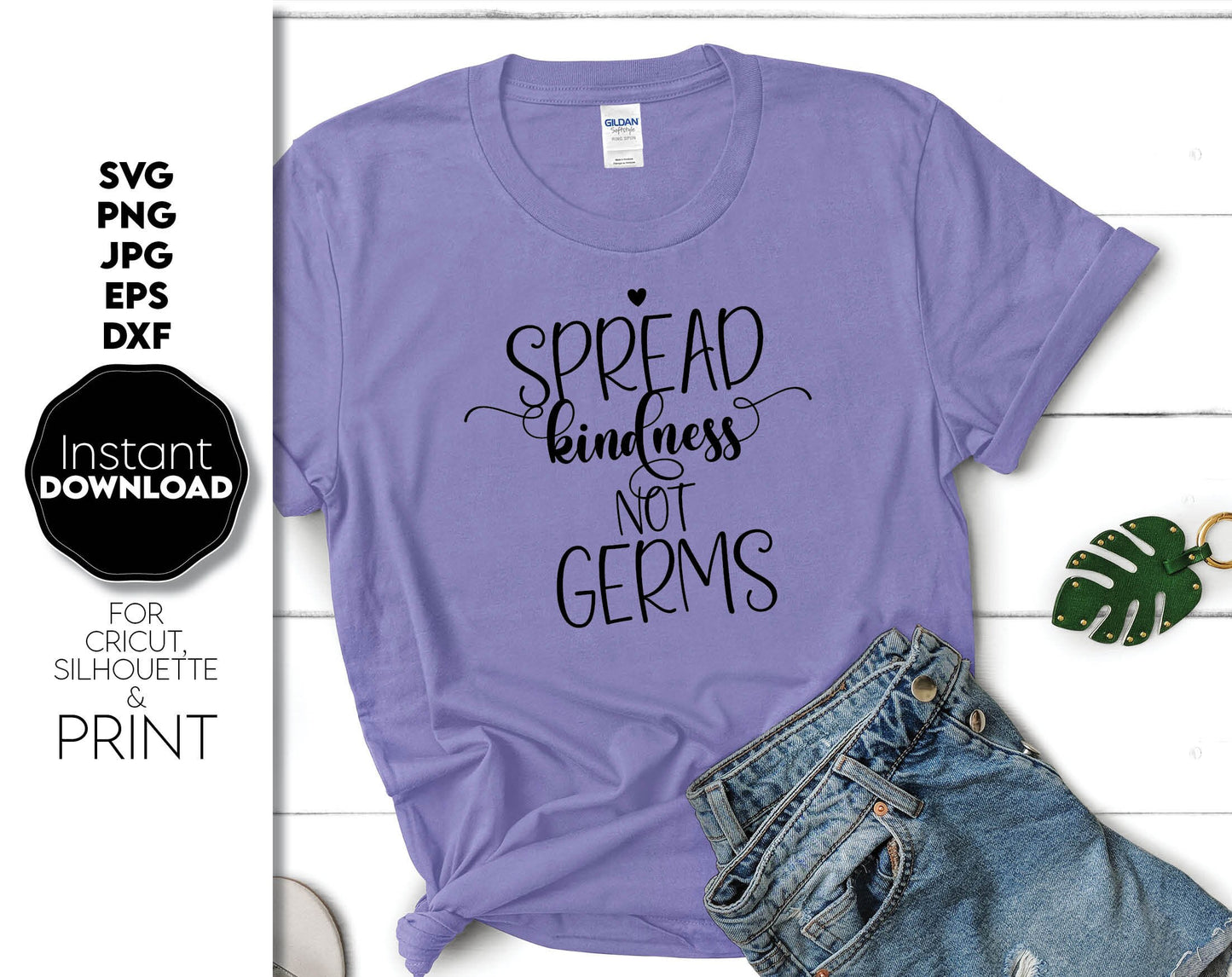 Spread kindness not germs saying design for Your funny shirt design. SVG, PNG, JPG, EPS and DXF files included. Use for cutting from vinyl, sublimation or laser cut projects. Compatible with Cricut, Silhouette or other machines. Buy now and enjoy!