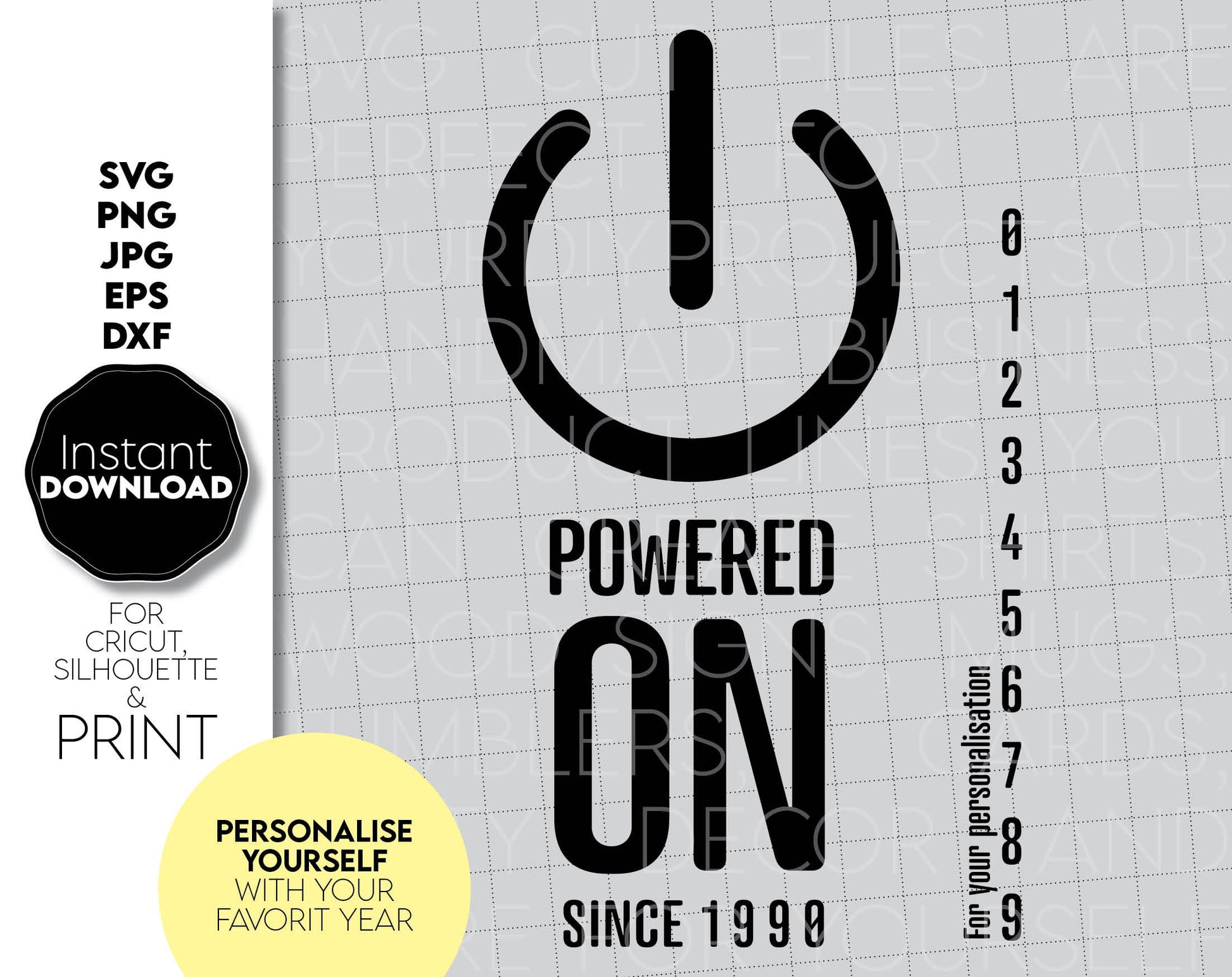 Funny - Powered On - Birthday Shirt Design for Your Gift Ideas. SVG, PNG, JPG, EPS and DXF files included. Compatible with Cricut, Silhouette and others machines. Use for sublimation or laser cut projects as well. Buy now for a good - discount price.