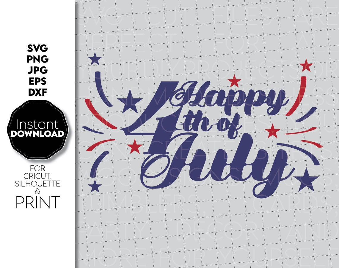 Happy 4th july patriotic american shirt design. SVG, PNG, JPG, EPS and DXF files included. Compatible with Cricut, Silhouette and others machines. Use for sublimation or laser cut projects as well. Buy now for a good - discount price. Enjoy!