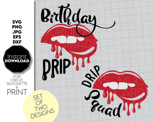 Birthday Drip and Drip squad set of two designs for birthday party. SVG, PNG, JPG, EPS, DXF files included. Compatible with Cricut, Silhouette and others machines. Use for sublimation or laser cut projects as well. Buy now for a good price. Enjoy!