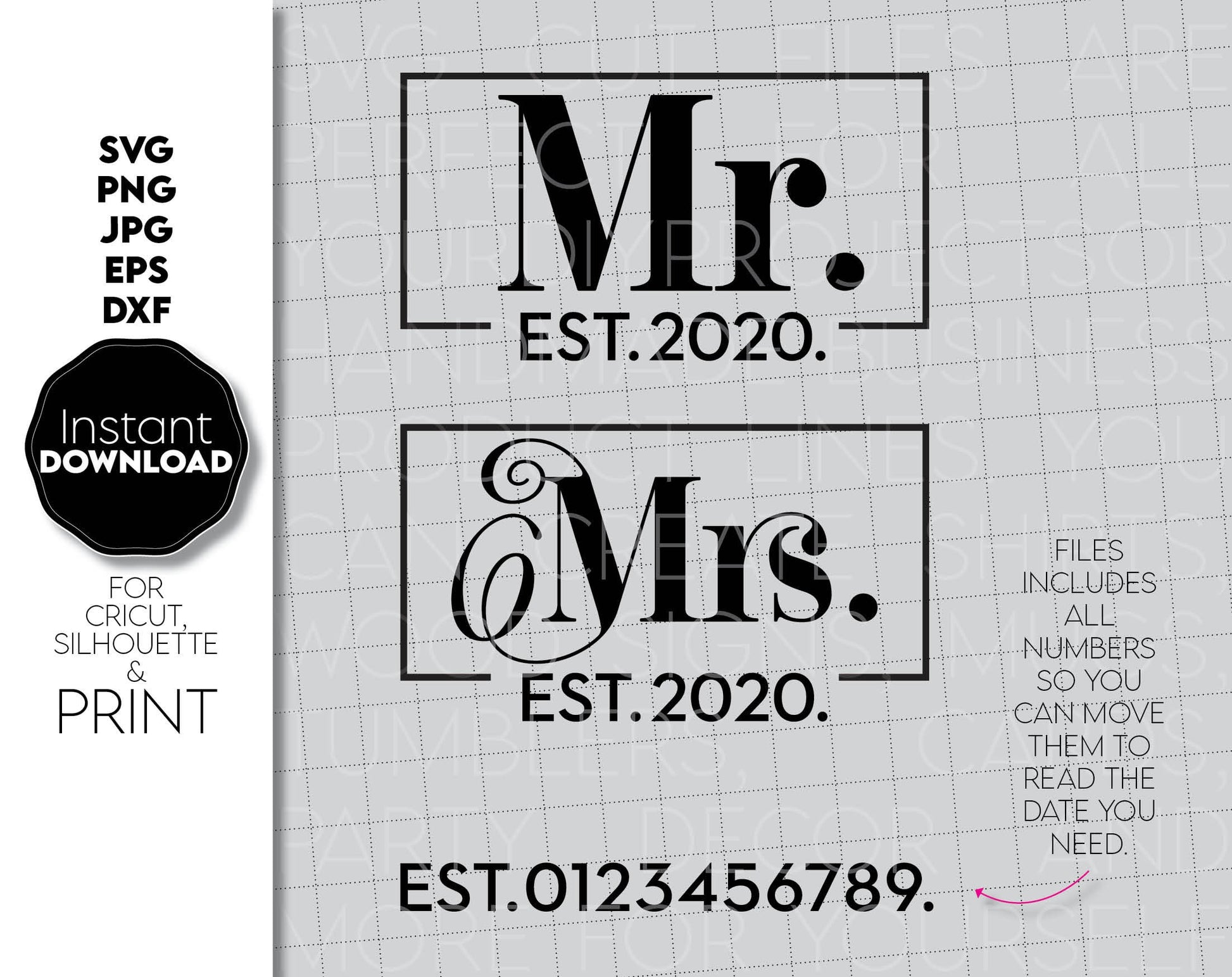 These Ms and Mrs file design You can use surprise and delight your loved ones in an important event in life. Mr. & Mrs. shirt design are great and thoughtful gifts for weddings, wedding anniversaries, etc. Compatible with Cricut, Silhouette or other.