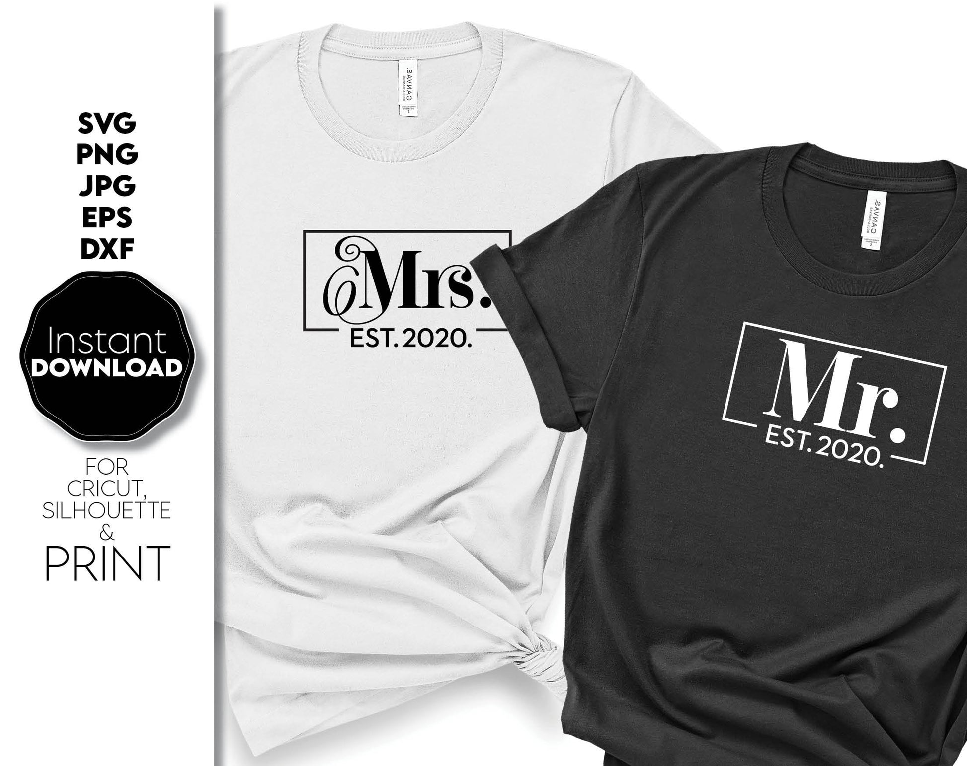 These Ms and Mrs file design You can use surprise and delight your loved ones in an important event in life. Mr. & Mrs. shirt design are great and thoughtful gifts for weddings, wedding anniversaries, etc. Compatible with Cricut, Silhouette or other.