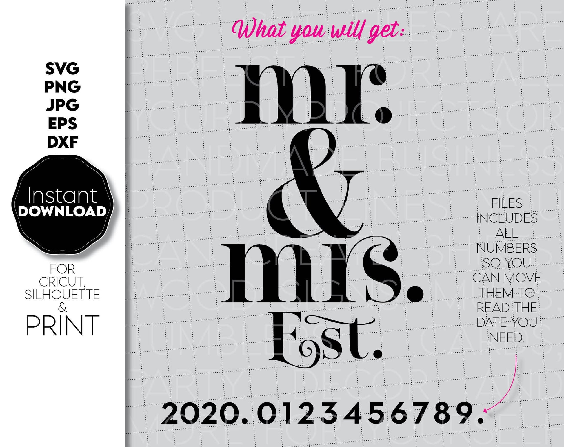 Mr. and Mrs. Sign SVG files in various formats allow you to use my wonderful designs for engraving on glass, making t-shirts with Cricut, silhouette equipment or simply cutting it out from wood. Buy ow for a good price and enjoy!