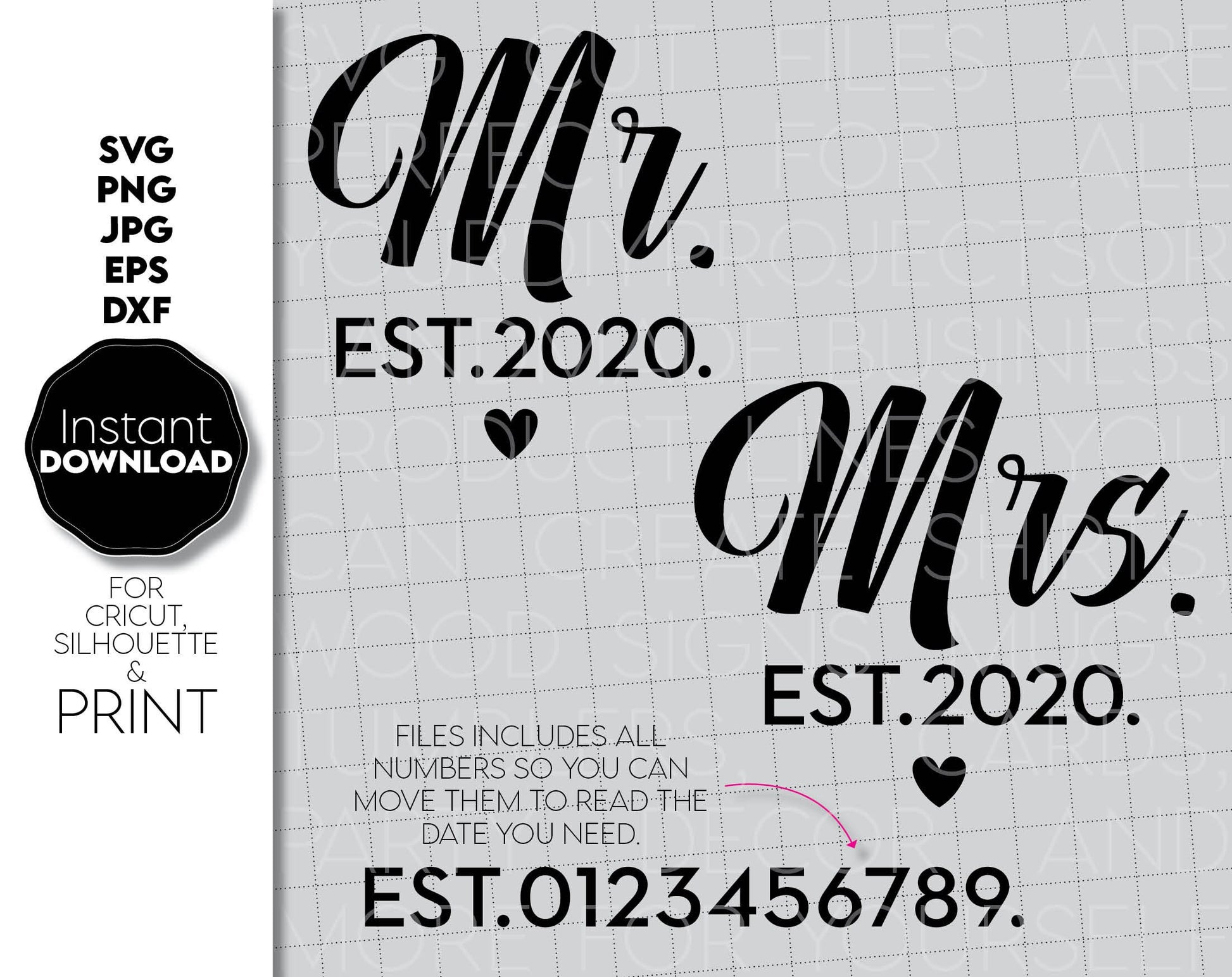 With love and passion, I have made these Mr and Mrs SVG file design, and I hope you can use them to surprise and delight your loved ones in an important event in life. Mr and Mrs svg are great and thoughtful gifts for weddings, wedding anniversaries.