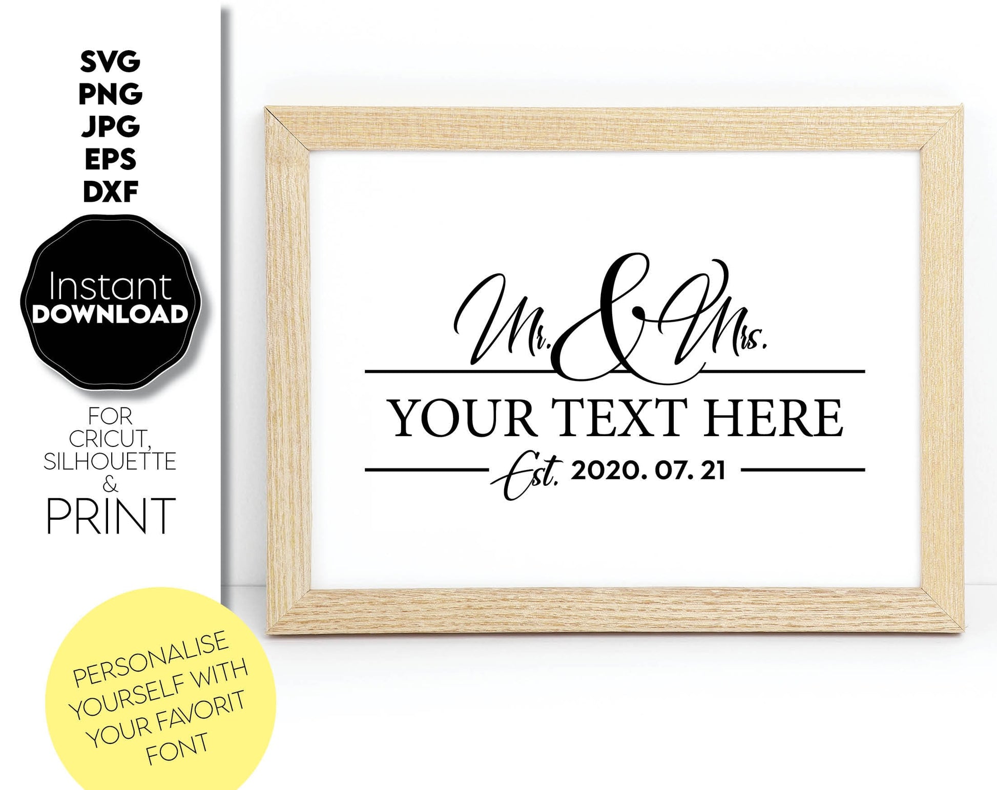 These Mr and Mrs Family Name Sign file design you can use them to surprise and delight your loved ones in an important event in life. These Wedding Sign is great and thoughtful gifts for weddings, wedding anniversaries. Buy now for a good price.