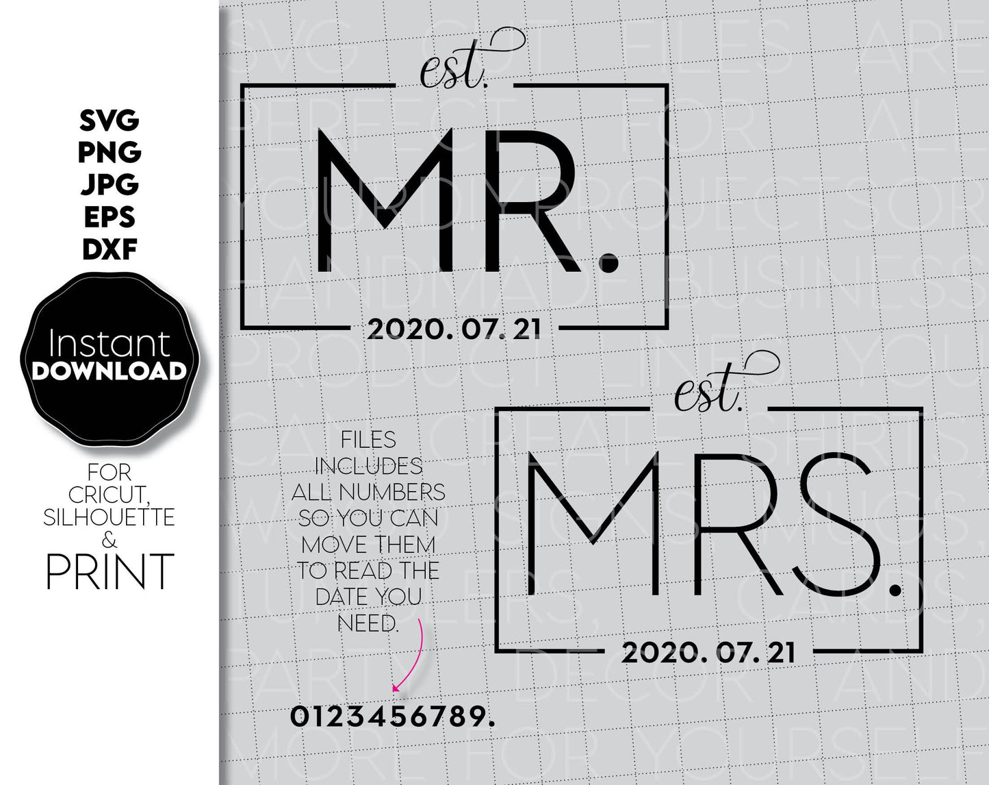 mr and mrs wedding sign for couple shirt design. SVG, PNG, JPG, EPS, DXF files included. Compatible with Cricut, Silhouette or other machines. Cut from vinyl, use for sublimation or laser cut projects. Buy now for a good price and enjoy!