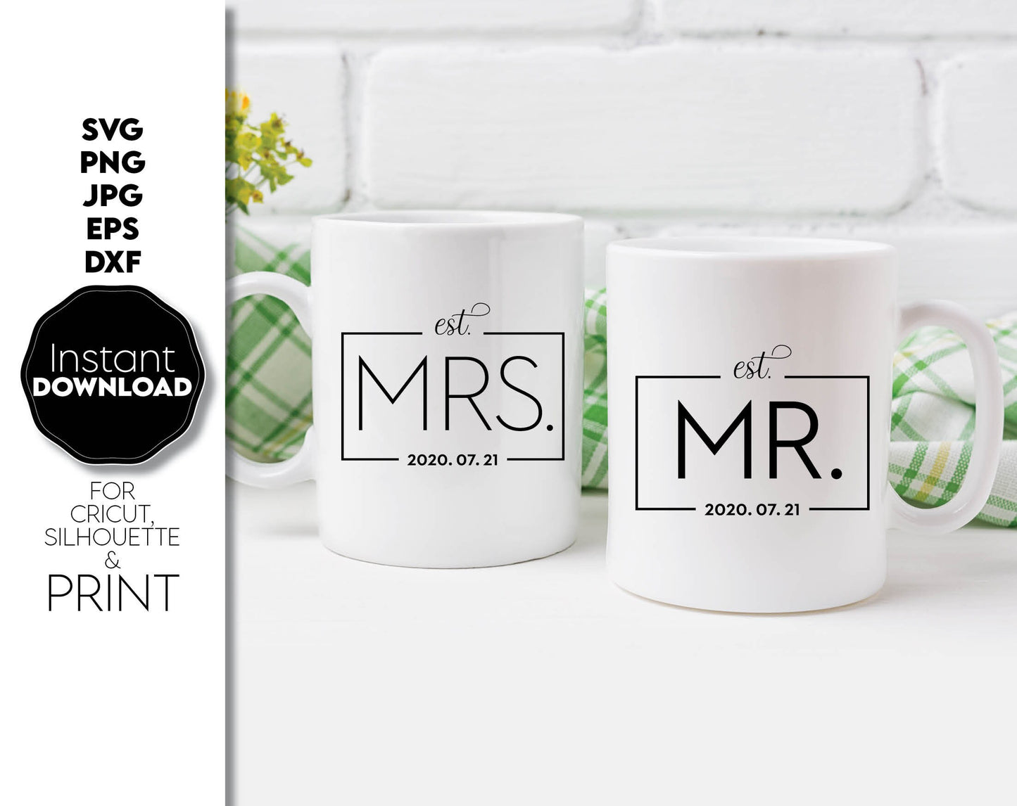 mr and mrs wedding sign for couple shirt design. SVG, PNG, JPG, EPS, DXF files included. Compatible with Cricut, Silhouette or other machines. Cut from vinyl, use for sublimation or laser cut projects. Buy now for a good price and enjoy!