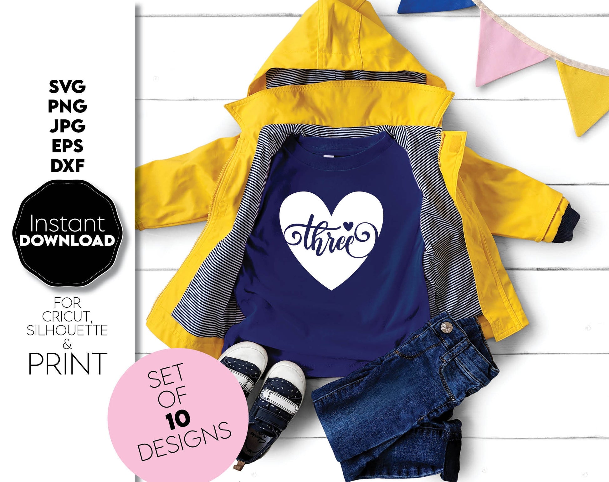 Kids birthday bundle with numbers on it. From 1 - 9 numbers included. SVG, PNG, JPG, EPS, DXF files included. Cut from vinyl, use for sublimation or laser cut / grave projects. Compatible with Cricut, Silhouette or other equipment. Buy now and enjoy!