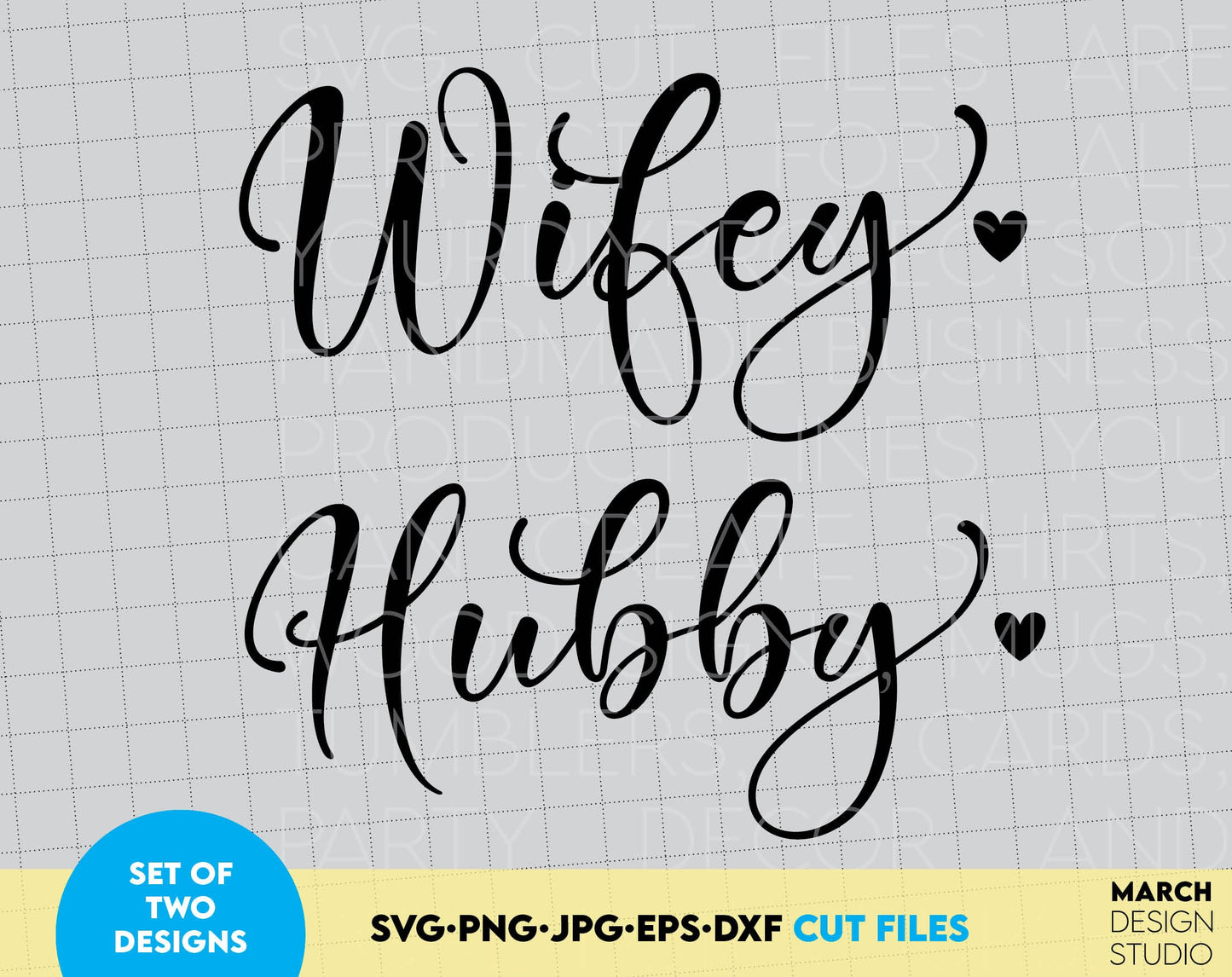 Hubby Wifey design for Your anniversary, wedding or just merried projects. SVG, PNG, EPS, DXF and JPG files included. Compatible with cricut, Silhouette and other machines. Use for sublimation or laser cut projects as well. Buy now and enjoy!