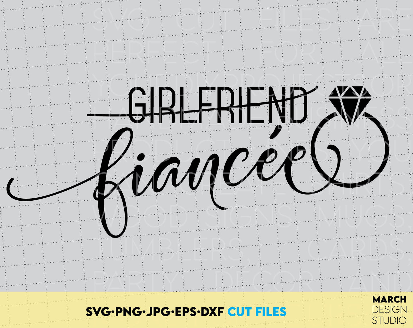 Fiancee file design, you can use to surprise and delight your loved ones in an important event in life. Wedding files in various formats allow you to use design making shirts, tumblers, pillows and more with Cricut, Silhouette. But now and enjoy!