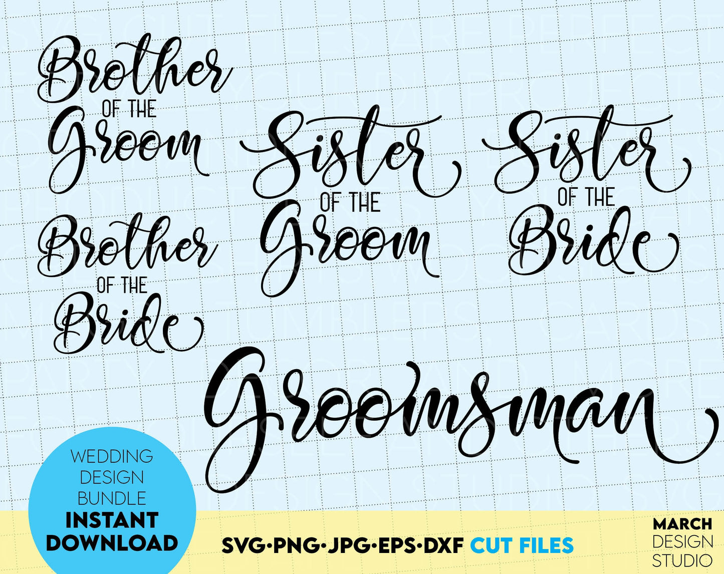 Wedding sayings bundle - mr and mrs, groom, bride etc. SVG, PNG, JPG, EPS and DXF files included. Use for cutting from vinyl, sublimation or laser cut, grave projects. Compatible with Cricut, Silhouette and other machines. Buy now and enjoy!