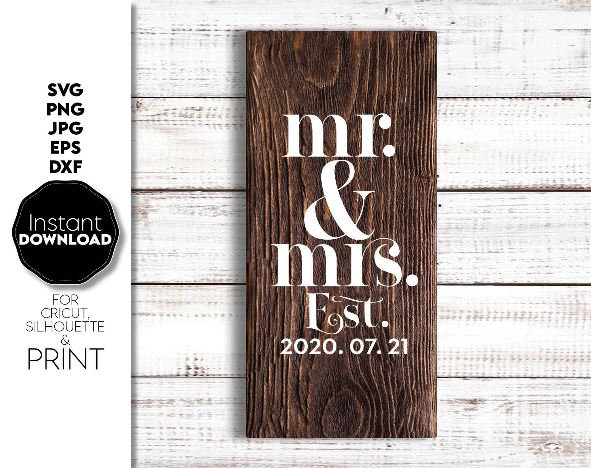 Mr. and Mrs. Sign SVG files in various formats allow you to use my wonderful designs for engraving on glass, making t-shirts with Cricut, silhouette equipment or simply cutting it out from wood. Buy ow for a good price and enjoy!