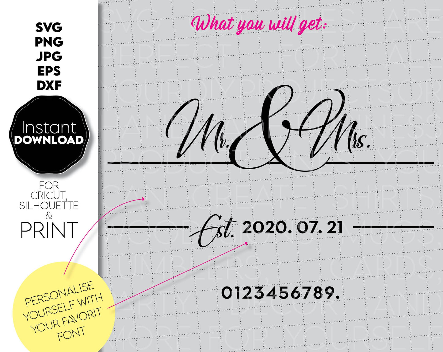 These Mr and Mrs Family Name Sign file design you can use them to surprise and delight your loved ones in an important event in life. These Wedding Sign is great and thoughtful gifts for weddings, wedding anniversaries. Buy now for a good price.