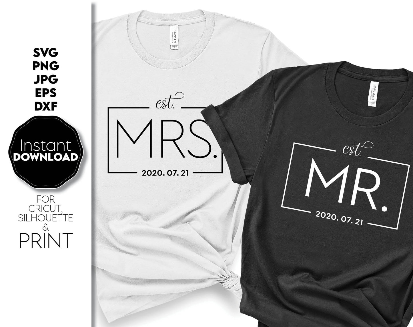 mr and mrs wedding sign for couple shirt design. SVG, PNG, JPG, EPS, DXF files included. Compatible with Cricut, Silhouette or other machines. Cut from vinyl, use for sublimation or laser cut projects. Buy now for a good price and enjoy!