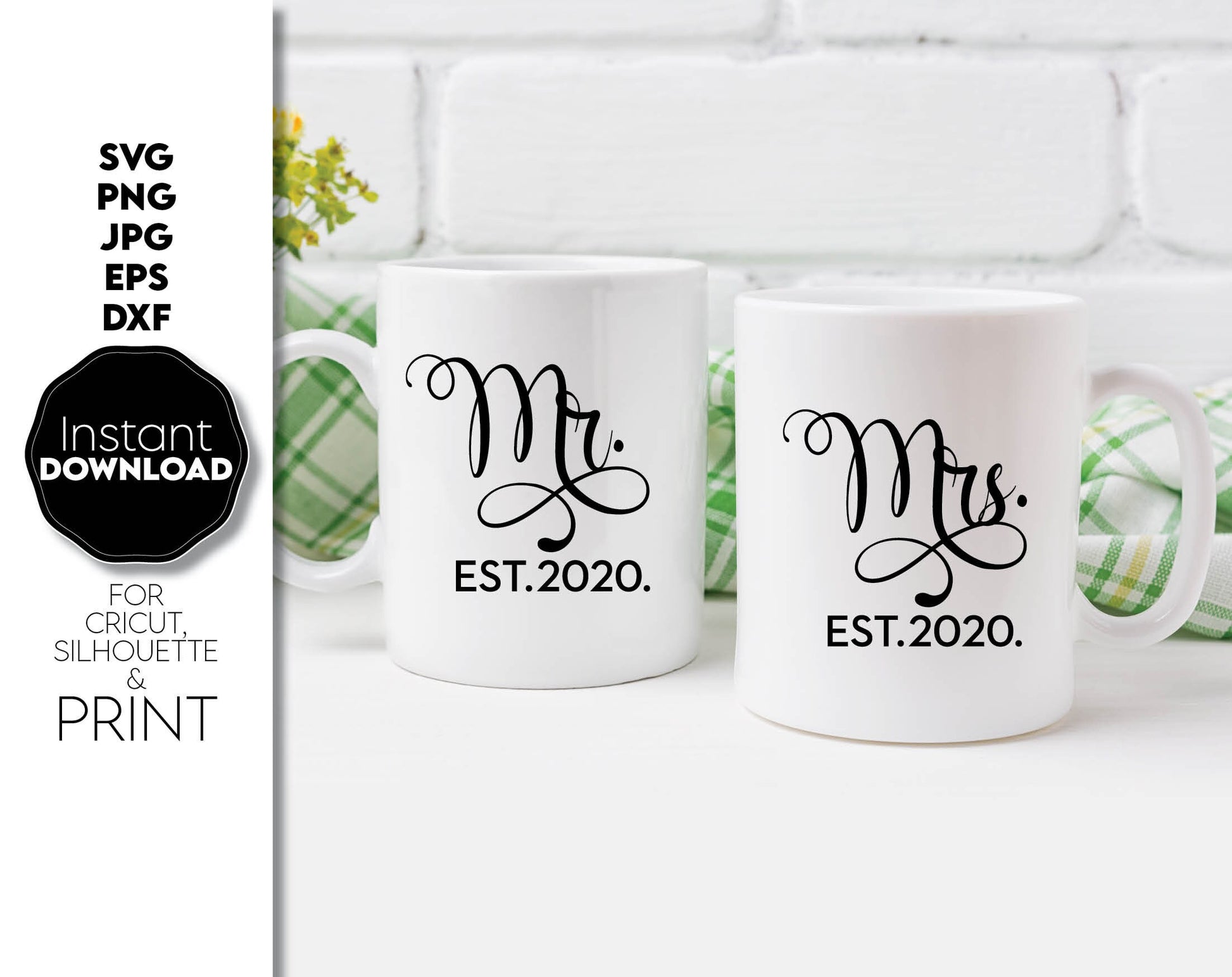 Mr And Mrs Wedding file design you can use to surprise and delight your loved ones in an important event in life. Mr and Mrs sign are great and thoughtful gifts for weddings, wedding anniversaries, etc. Compatible with Cricut, Silhouette. Buy now!