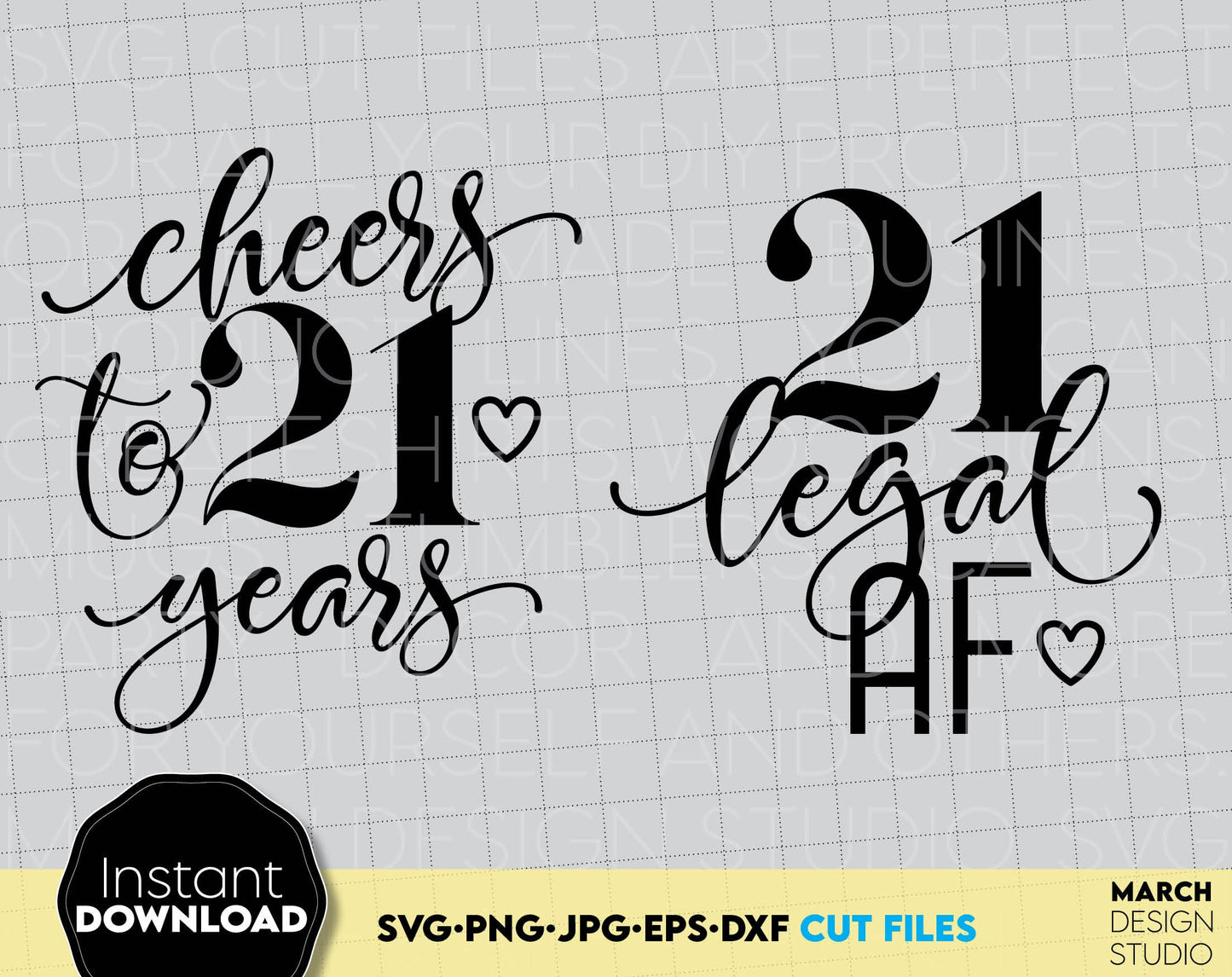 Legal Af Twenty One Birthday Shirt design. SVG PNG JPG EPS DXF files included. Compatible with Cricut, Silhouette or other equipment. Cut from vinyl, use for sublimation or laser cut or grave projects. Buy now for a good price and enjoy! Legal 21st.