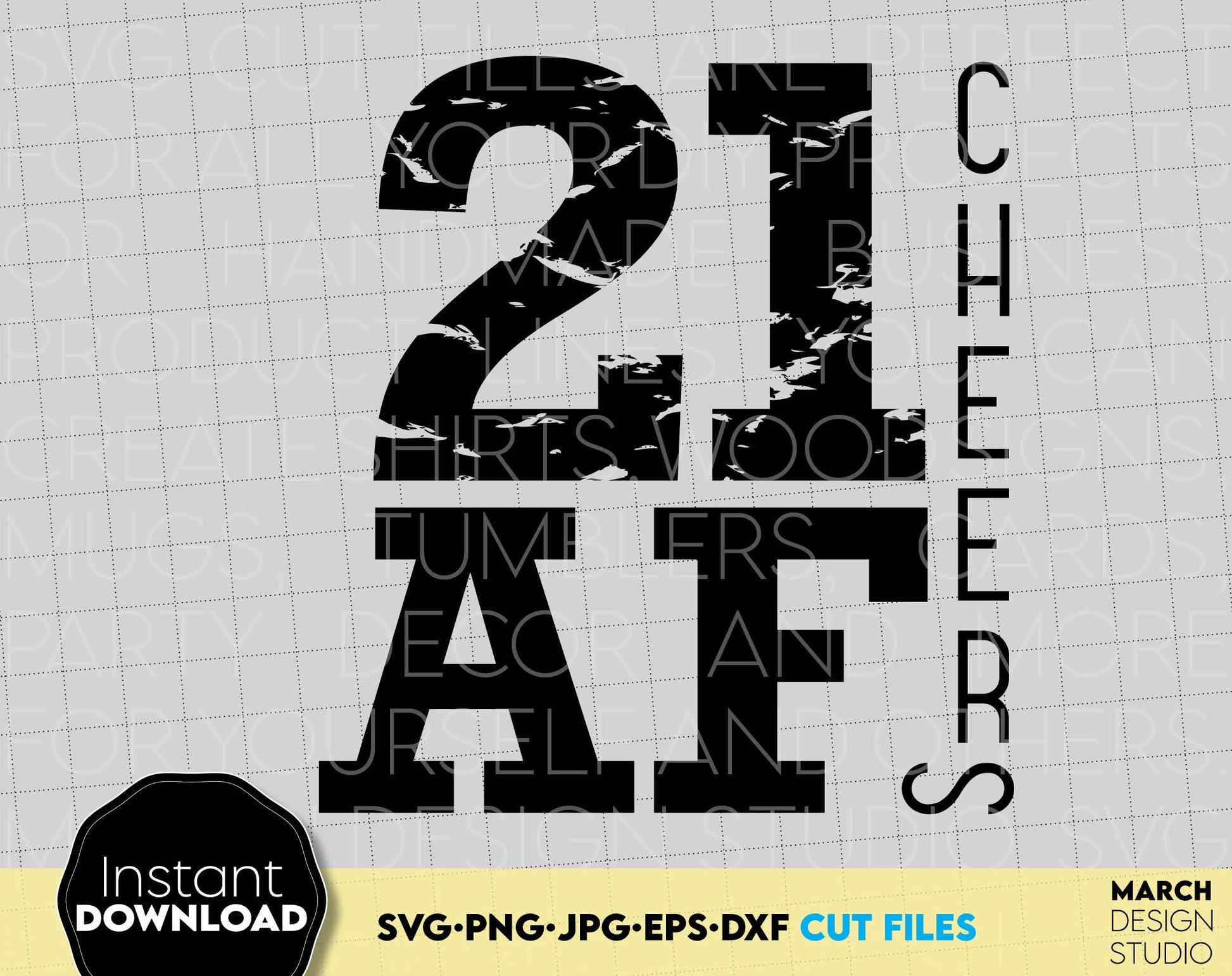 Legal Af Twenty One Birthday Shirt design. SVG PNG JPG EPS DXF files included. Compatible with Cricut, Silhouette or other equipment. Cut from vinyl, use for sublimation or laser cut or grave projects. Buy now for a good price and enjoy! Legal 21st.