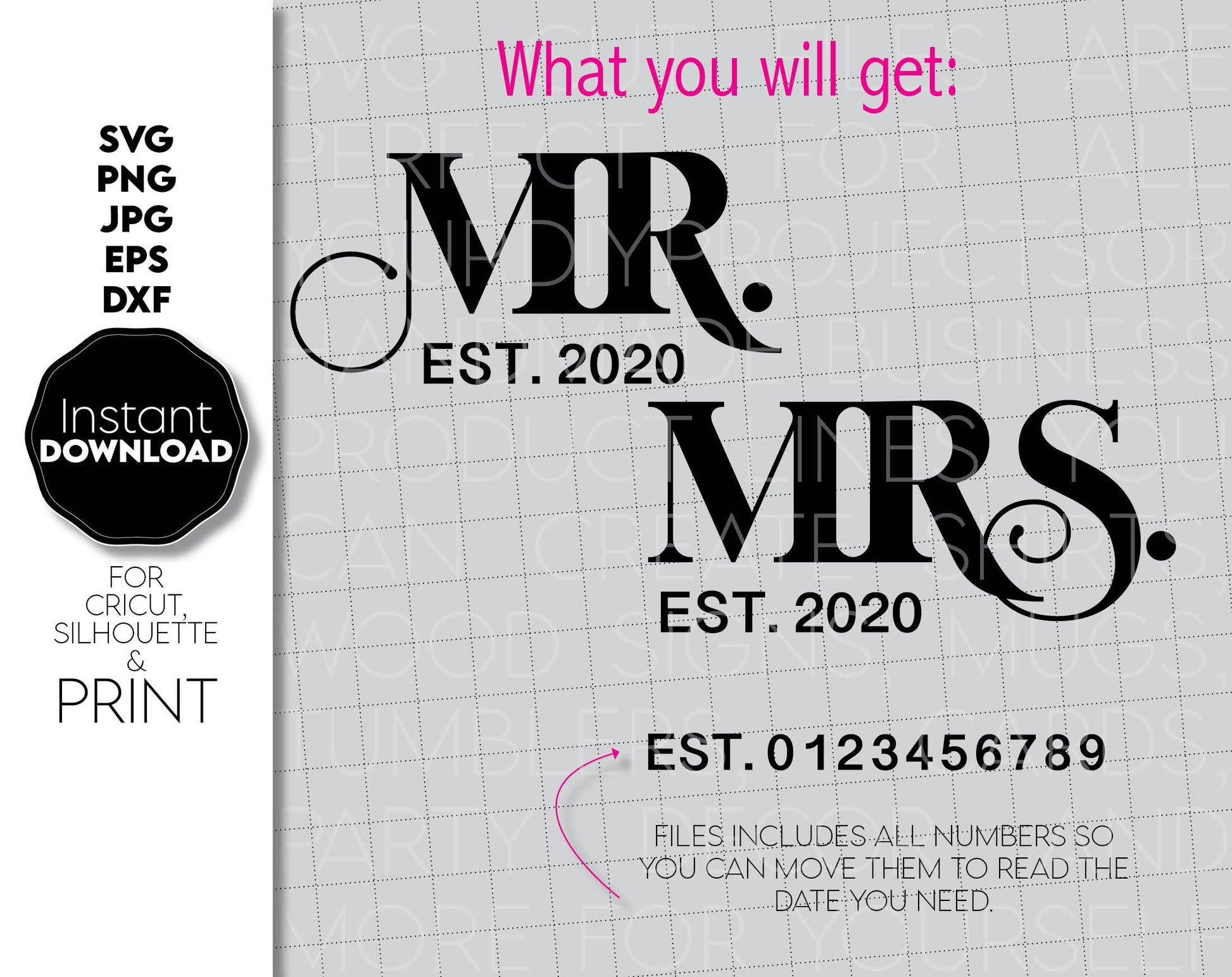 With love and passion, I have made these Mr and Mrs SVG file design, and I hope you can use them to surprise and delight your loved ones in an important event in life. Mr and Mrs svg are great and thoughtful gifts for weddings, wedding anniversaries.