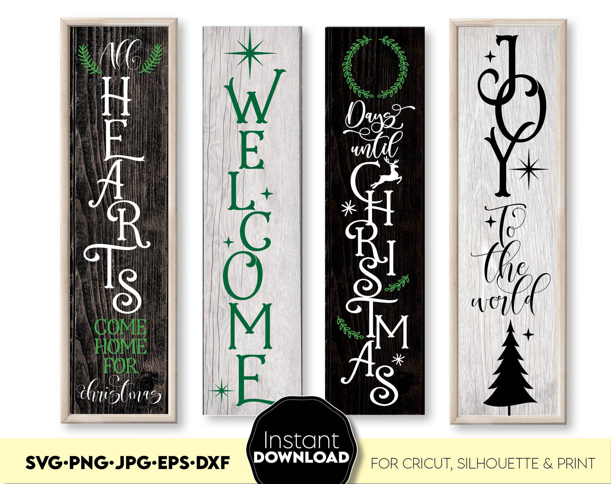 Christmas Vertical Sign Bundle for Your Christmas home ornaments. SVG, PNG, JPG, EPS, DXF files included.Cut from vinyl, use for sublimation or laser cut or grave projects. Compatible with Cricut, Silhouette or other machines. Buy now and enjoy!