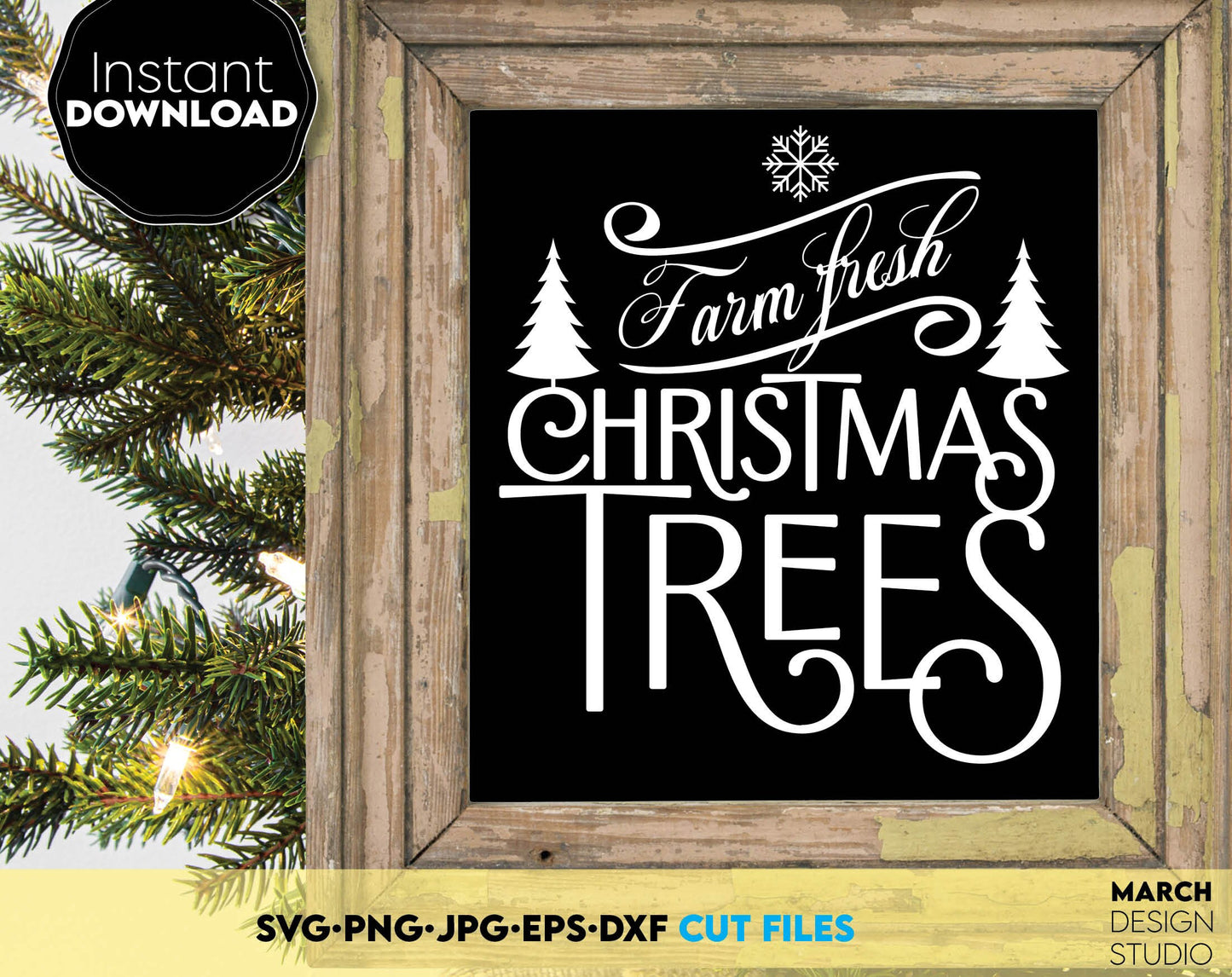 Farm Fresh Christmas tree design for You Christmas market sign. Christmas Farmhouse sign in various formats allow you to use for any Your Christmas project. Use with Cricut, Silhouette or Glowforge equipment. Laser Cut Files.