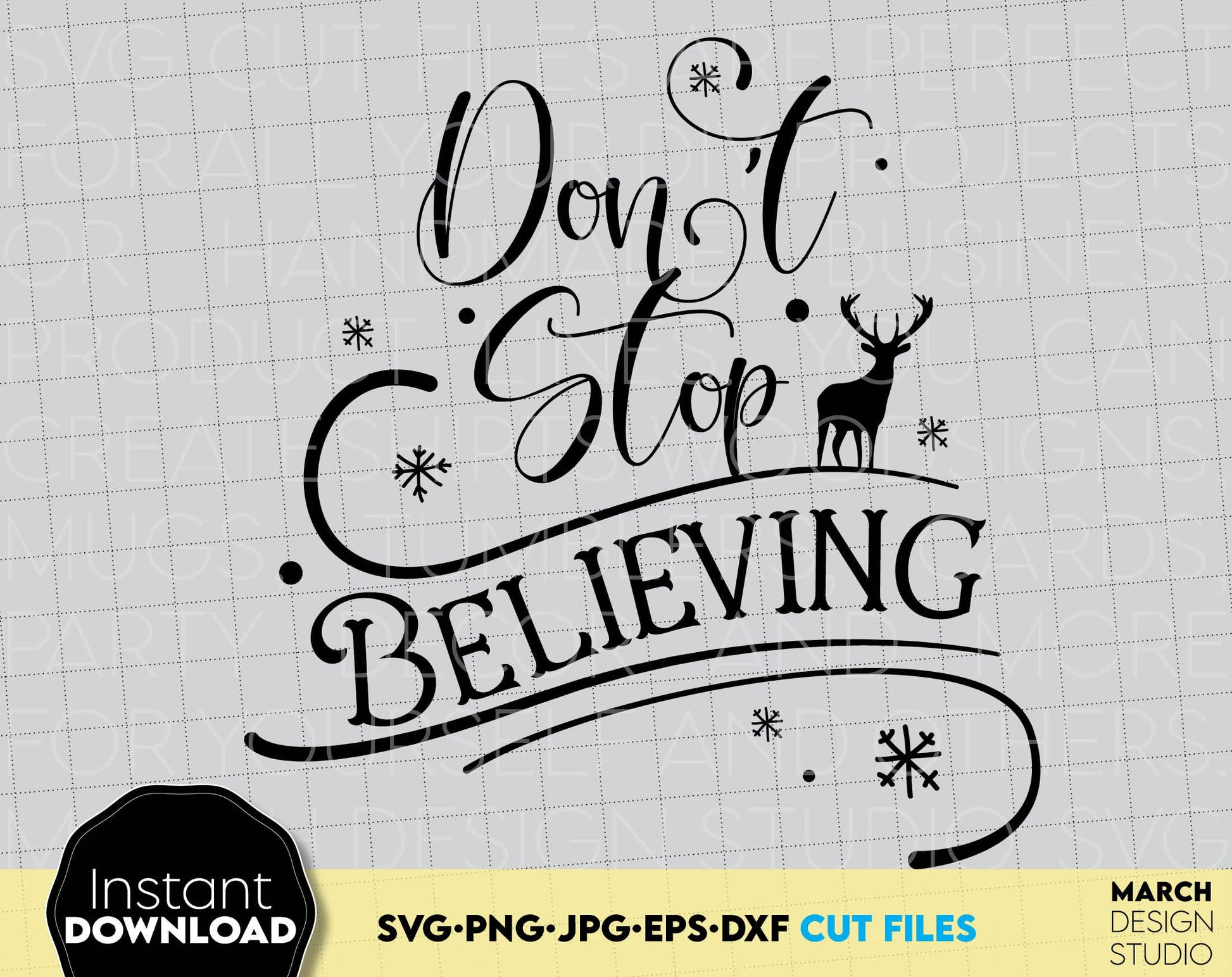 Don`t stop believing Christmas Svg Shirts design for Family Christmas. SVG PNG JPG EPS DXF files included. Compatible with Cricut, Silhouette or other equipment. Cut from vinyl, use for sublimation or laser cut projects. Buy now for a good price!