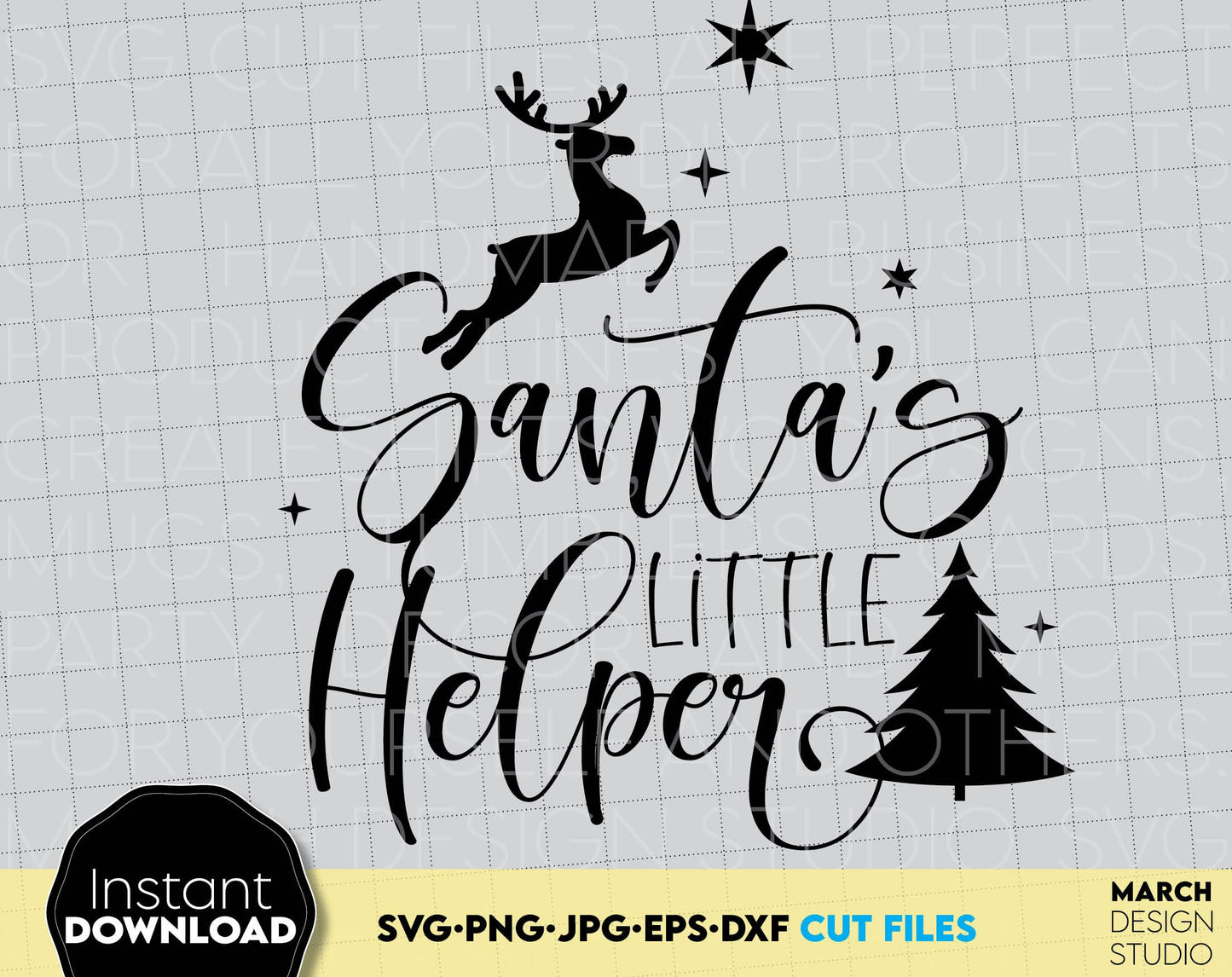 Santa`s Little Helper design for Your Kids New Years Eve sweater. SVG, PNG, JPG, DXF, EPS files format allow use this design for cutting from vinyl or sublimation projects. Compatible with Cricut, Silhouette or other machines. Buy now and enjoy!