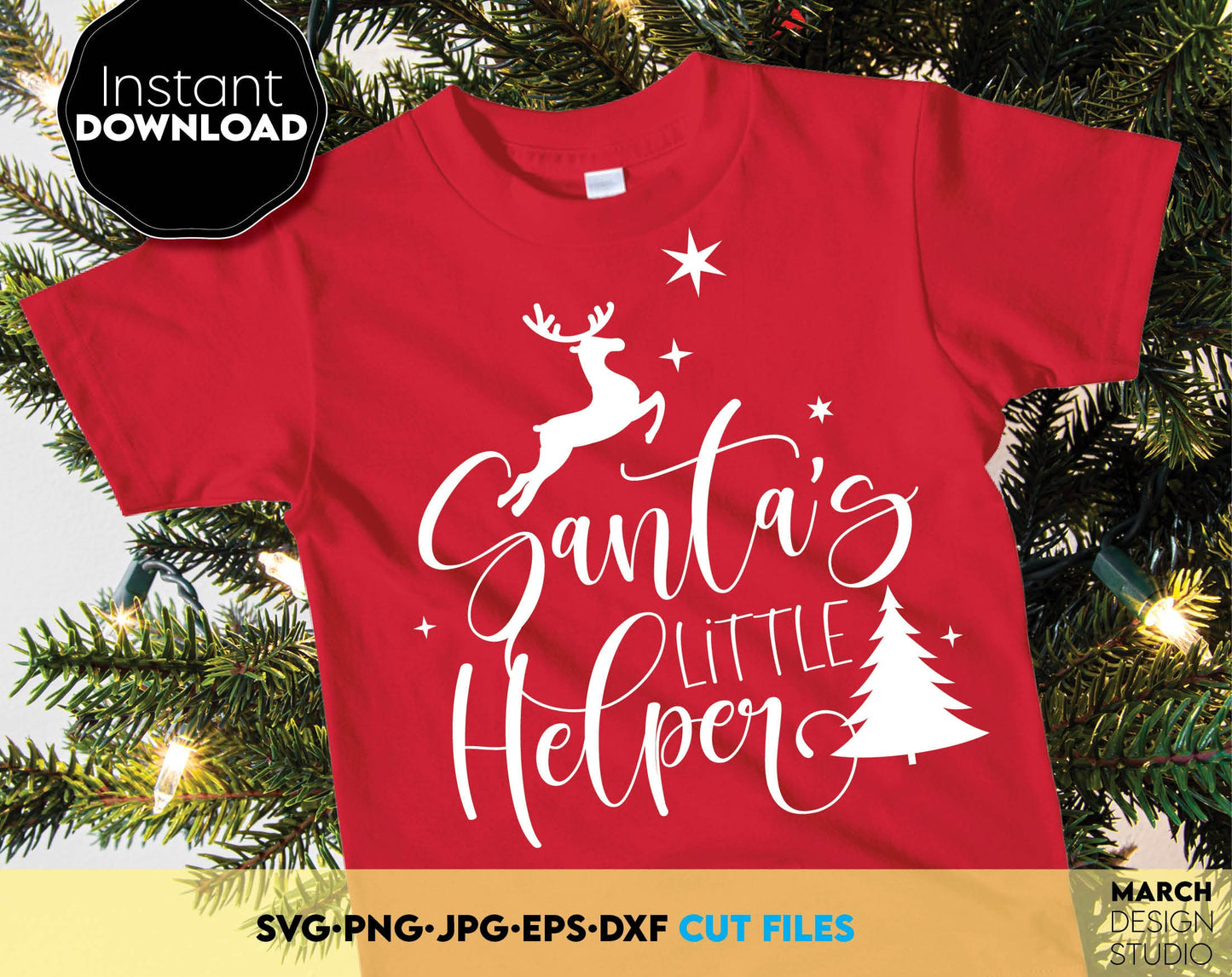 Santa`s Little Helper design for Your Kids New Years Eve sweater. SVG, PNG, JPG, DXF, EPS files format allow use this design for cutting from vinyl or sublimation projects. Compatible with Cricut, Silhouette or other machines. Buy now and enjoy!