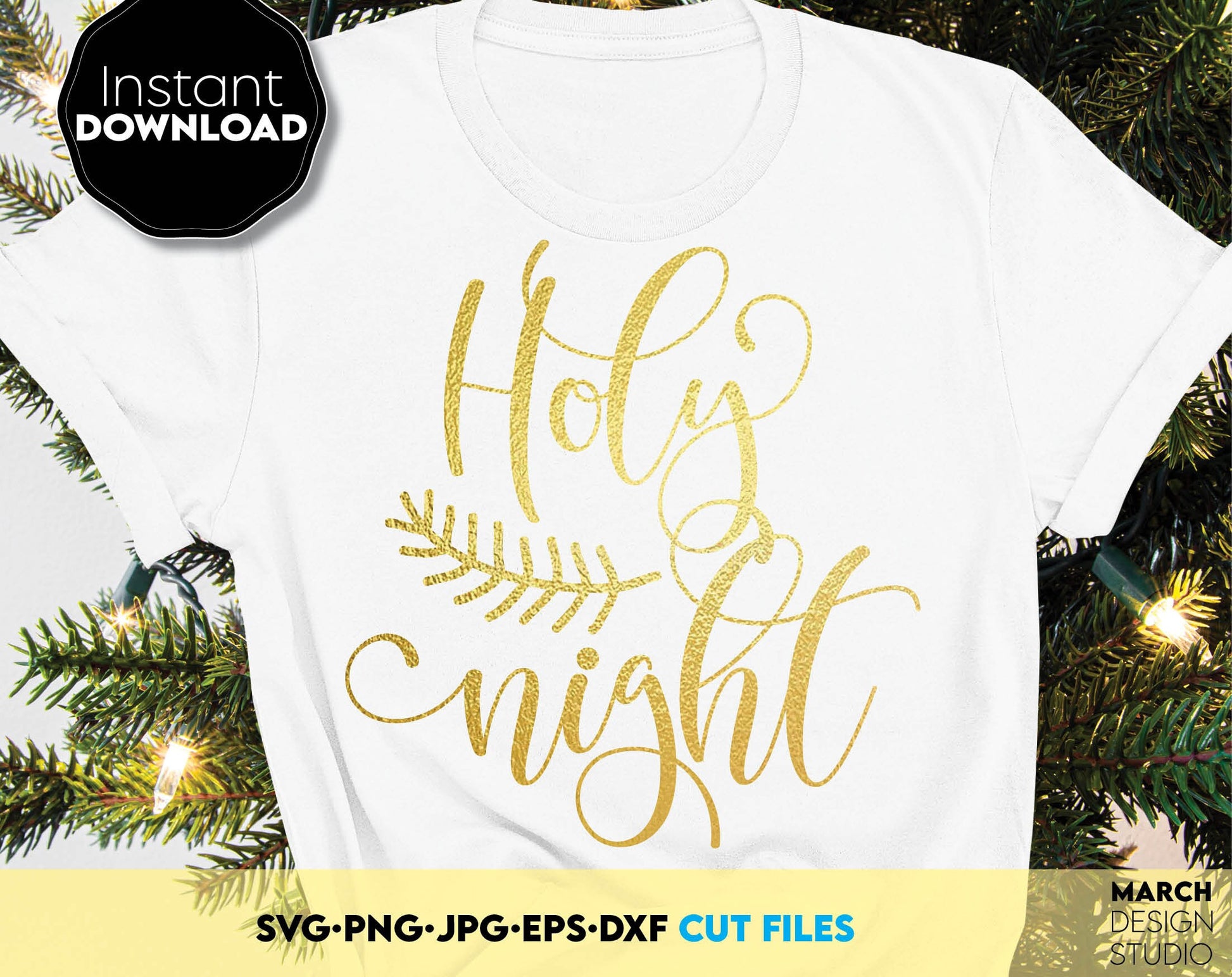 Holy Night SVG Shirt Design you can use to surprise your loved ones on Christmas. Christmas SVG in various formats allow you to use for any Your Christmas project. Use with Cricut, Silhouette or Glowforge equipment. Laser Cutting Files as well.