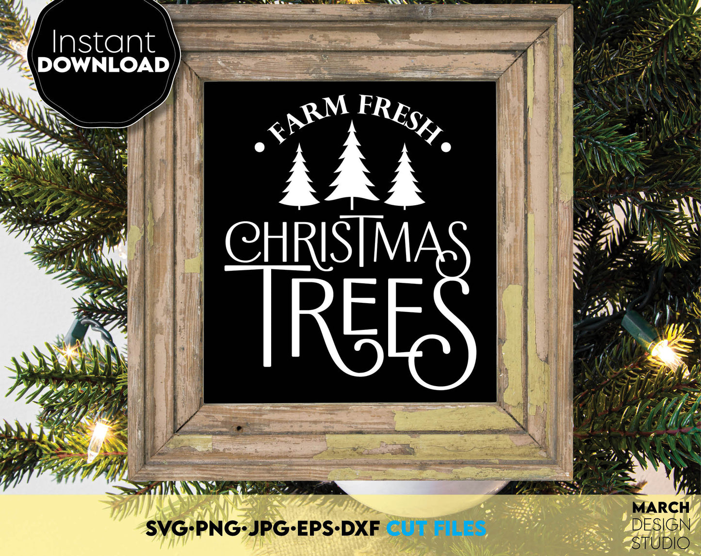 Farmhouse Farm Fresh Christmas Tree SVG Sign - for Your Farmhouse Christmas Decoration. SVG, PNG, JPG, EPS, DXF files included. Compatible with Cricut, Silhouette and others machines. Use for sublimation or laser cut projects as well. Buy now, Enjoy!