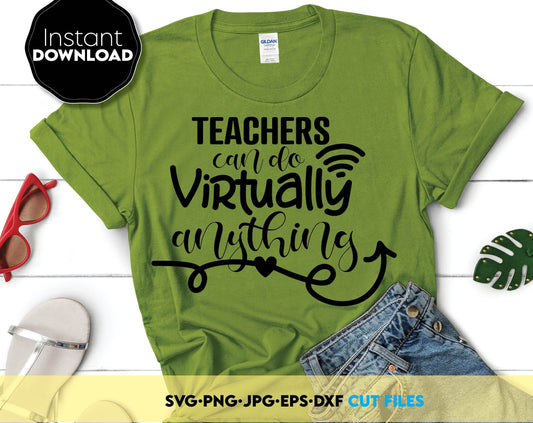 Teachers can do virtually anything. Funny teacher shirt design. All popular file formats included. Cut from vinyl, use for sublimation or laser cut / grave projects. Compatible with Cricut, Silhouette or other equipment. Buy now for a good price.