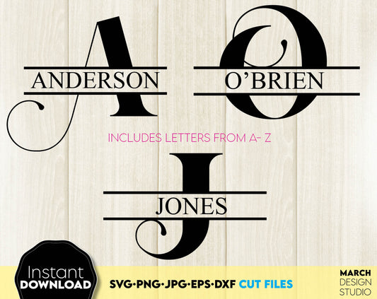 Royal Split Monogram fonts bundle for your creative projects. SVG, PNG, JPG, EPS and DXF files included. Compatible with Cricut, Silhouette and others machines. Use for sublimation or laser cut projects as well. Buy now for a good price. Enjoy!