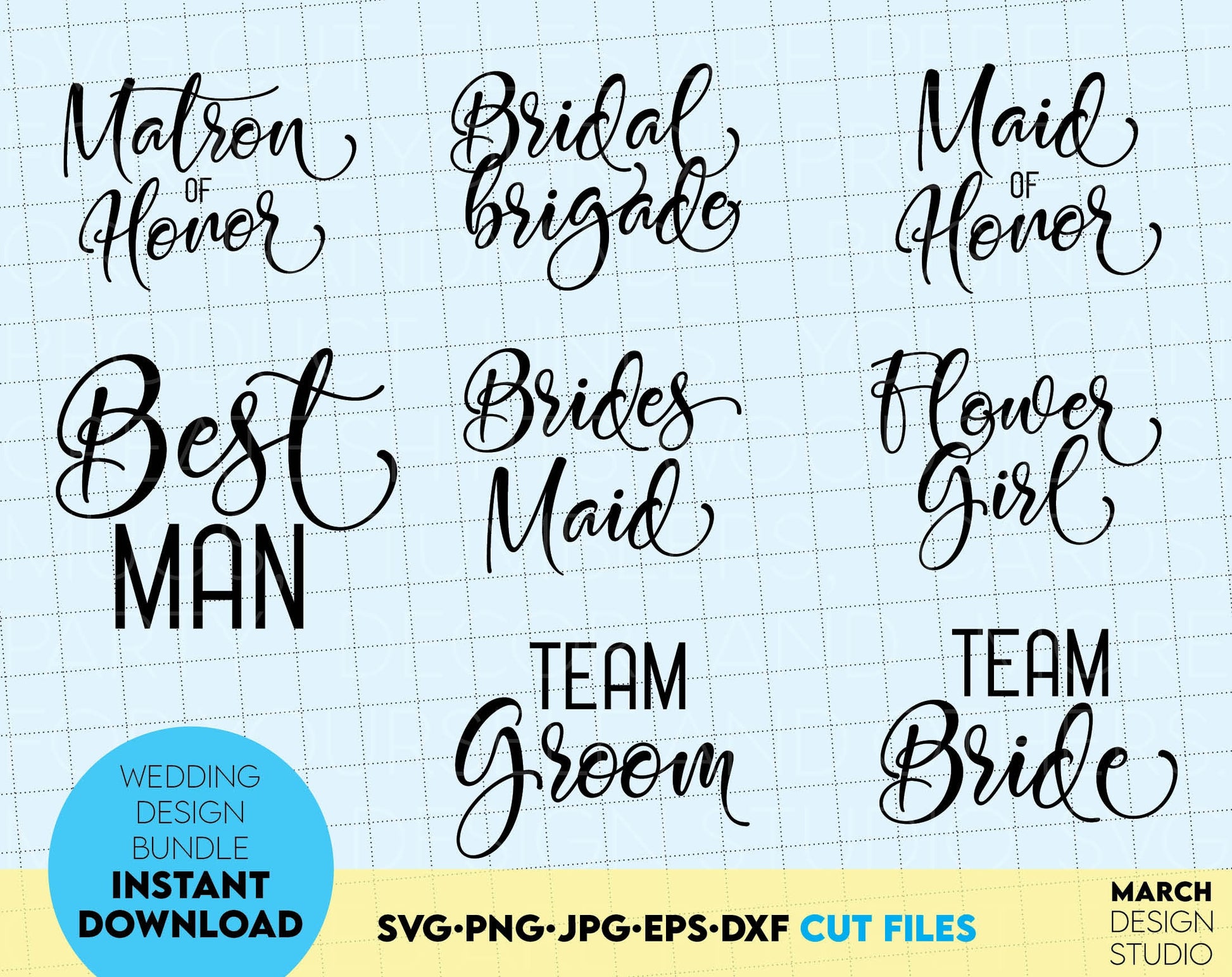 Wedding sayings bundle - mr and mrs, groom, bride etc. SVG, PNG, JPG, EPS and DXF files included. Use for cutting from vinyl, sublimation or laser cut, grave projects. Compatible with Cricut, Silhouette and other machines. Buy now and enjoy!